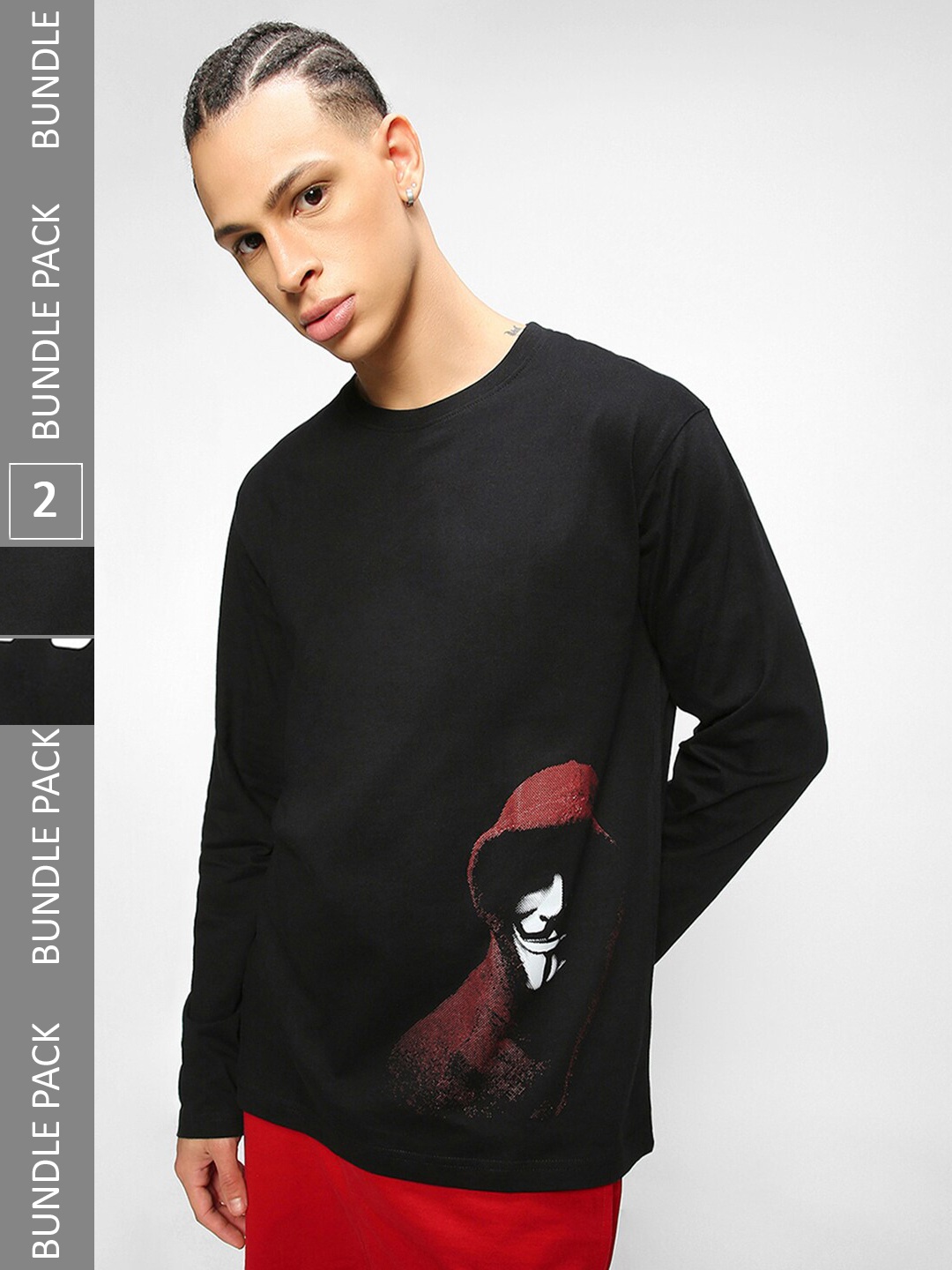 

Bewakoof Pack Of 2 Printed Pure Cotton T-shirts, Black