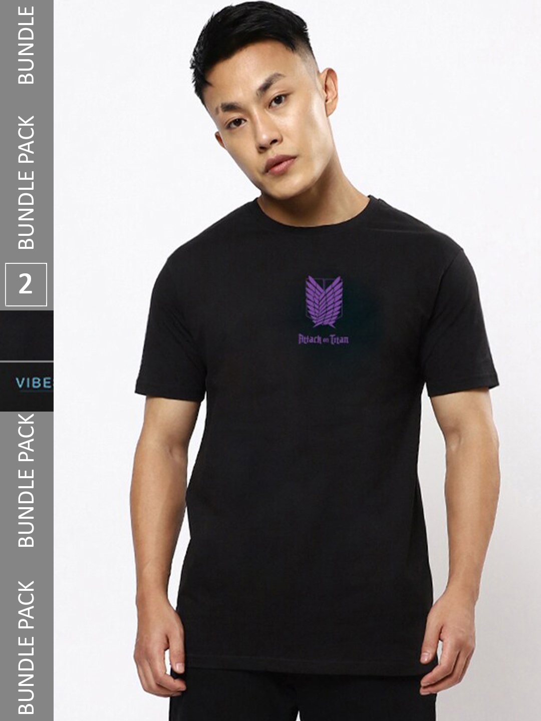 

Bewakoof Men Pack Of 2 Graphic Printed Pure Cotton T-Shirt, Black