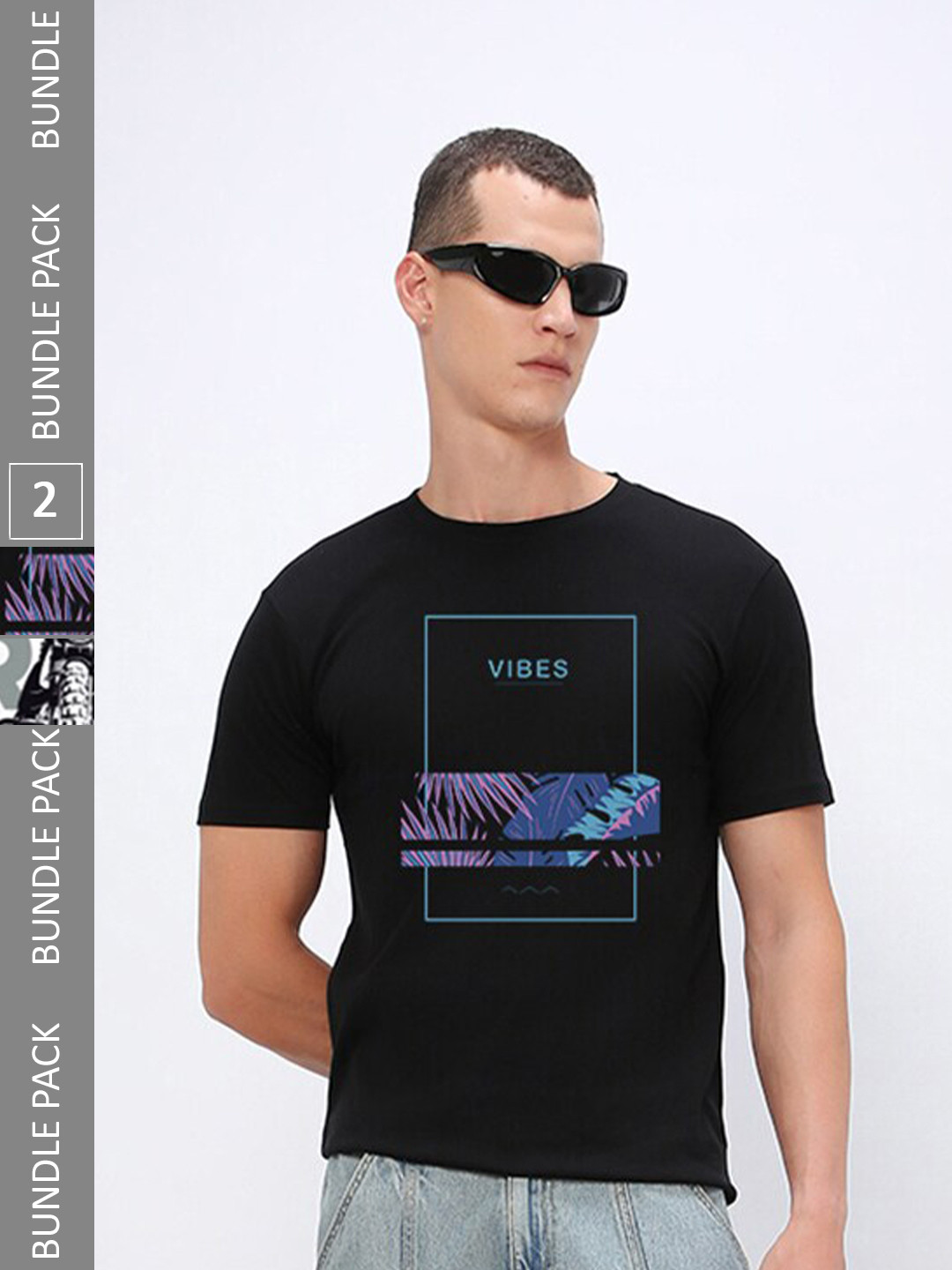 

Bewakoof Men Pack Of 2 Graphic Printed Pure Cotton T-Shirt, Black