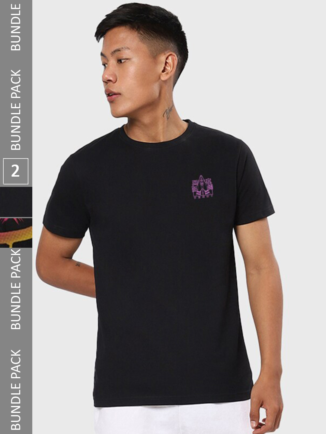 

Bewakoof Men Pack Of 2 Printed Pure Cotton T-shirts, Black