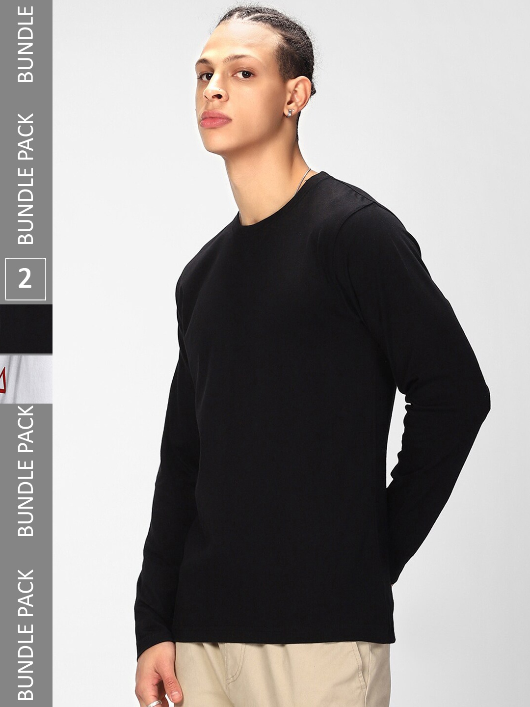 

Bewakoof Men Pack Of 2 Round Neck Pure Cotton T-shirt, Black