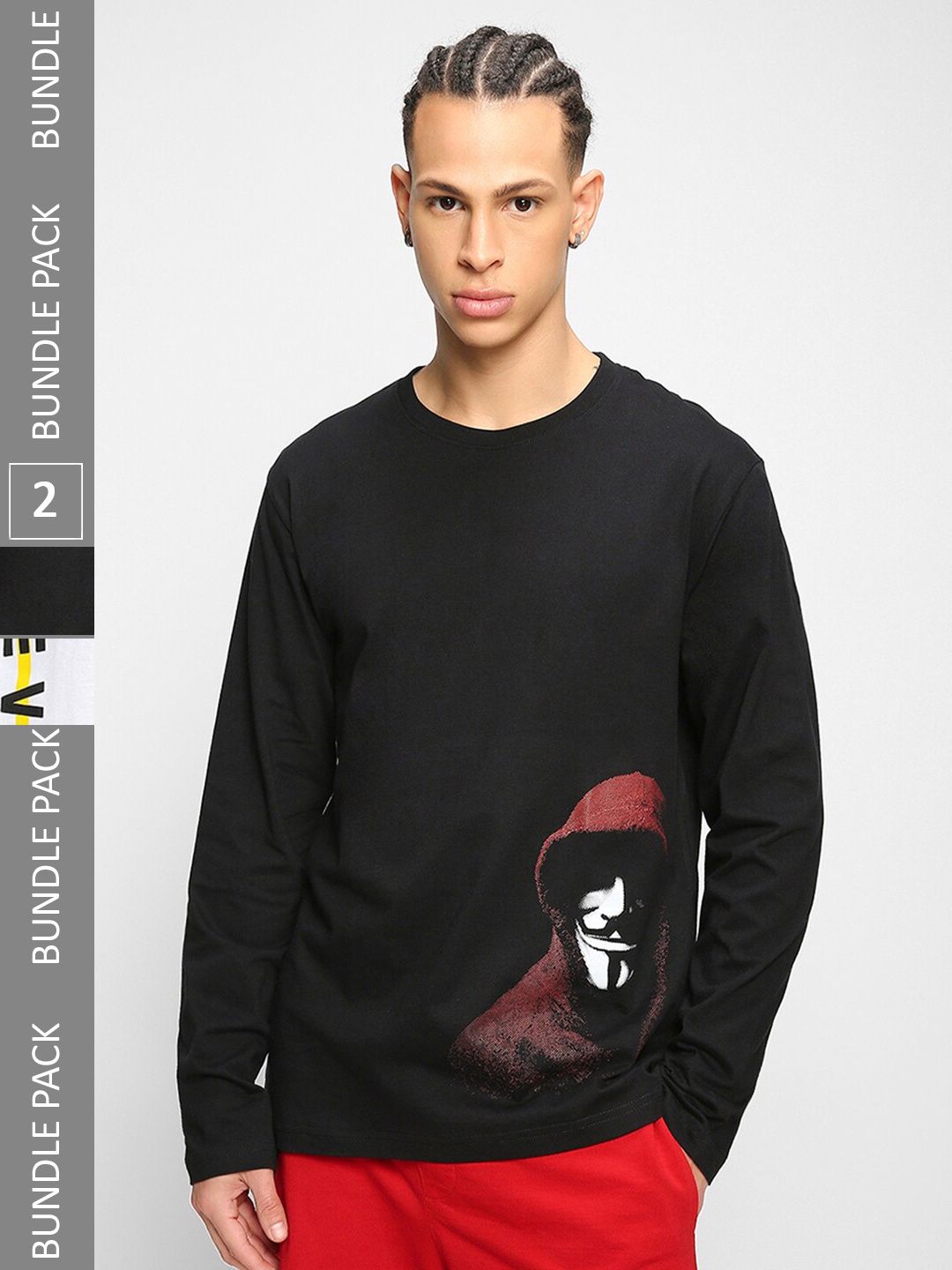 

Bewakoof Pack Of 2 Graphic Printed Pure Cotton T-shirts, Black