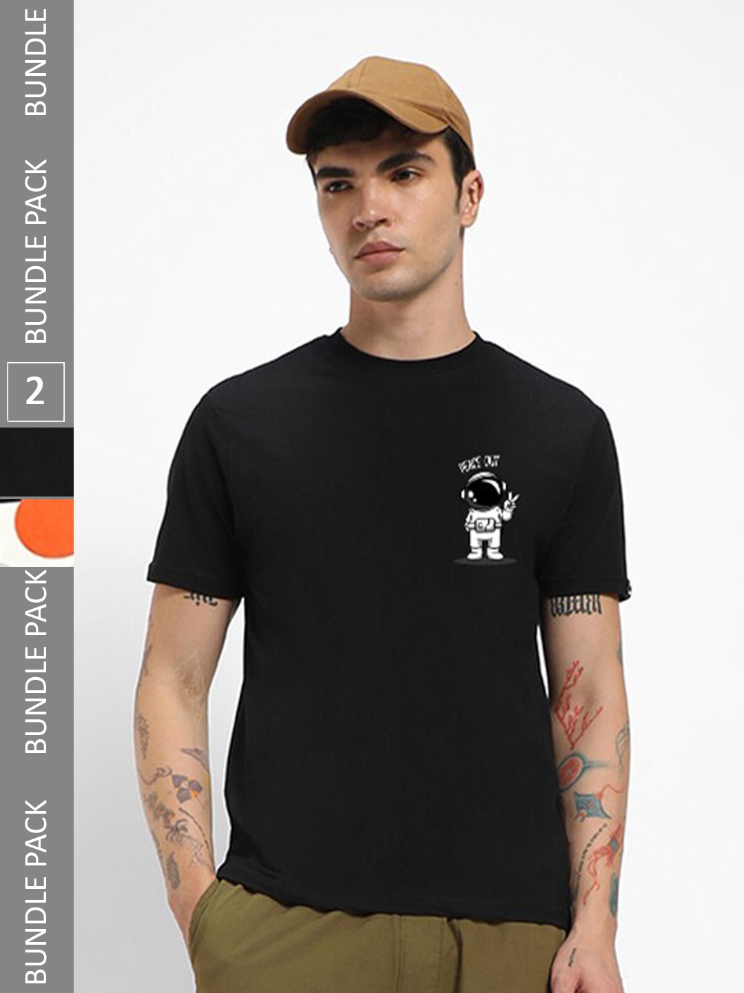 

Bewakoof Black Pack Of 2 Graphic Printed Pure Cotton T-shirts