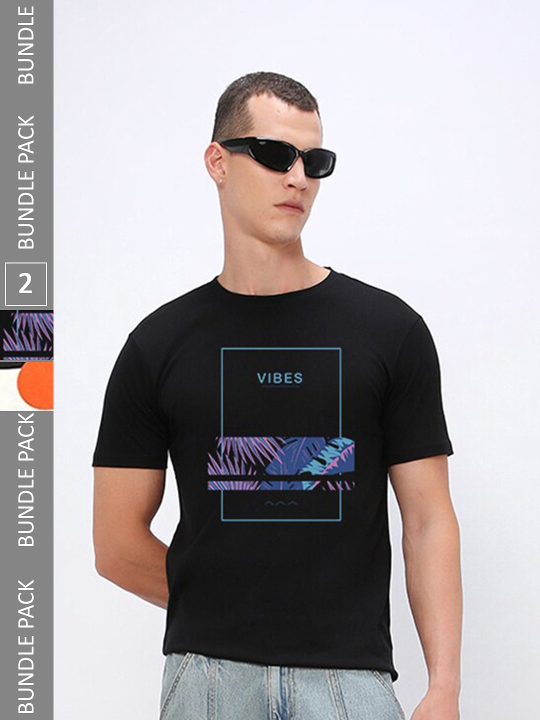 

Bewakoof Men Pack Of 2 Graphic Printed Pure Cotton T-Shirt, Black