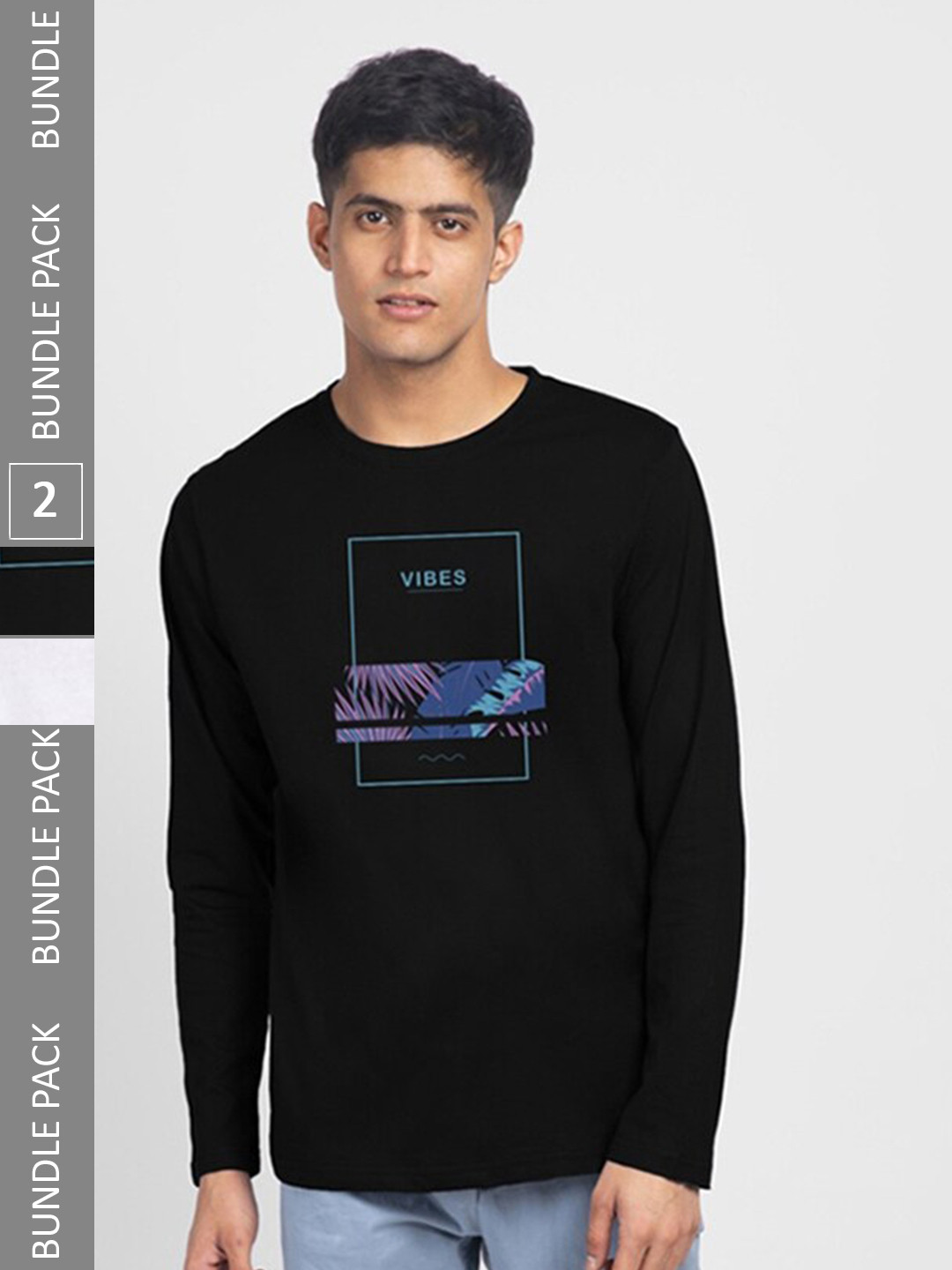 

Bewakoof Pack Of 2 Graphic Printed Pure Cotton T-shirts, Black