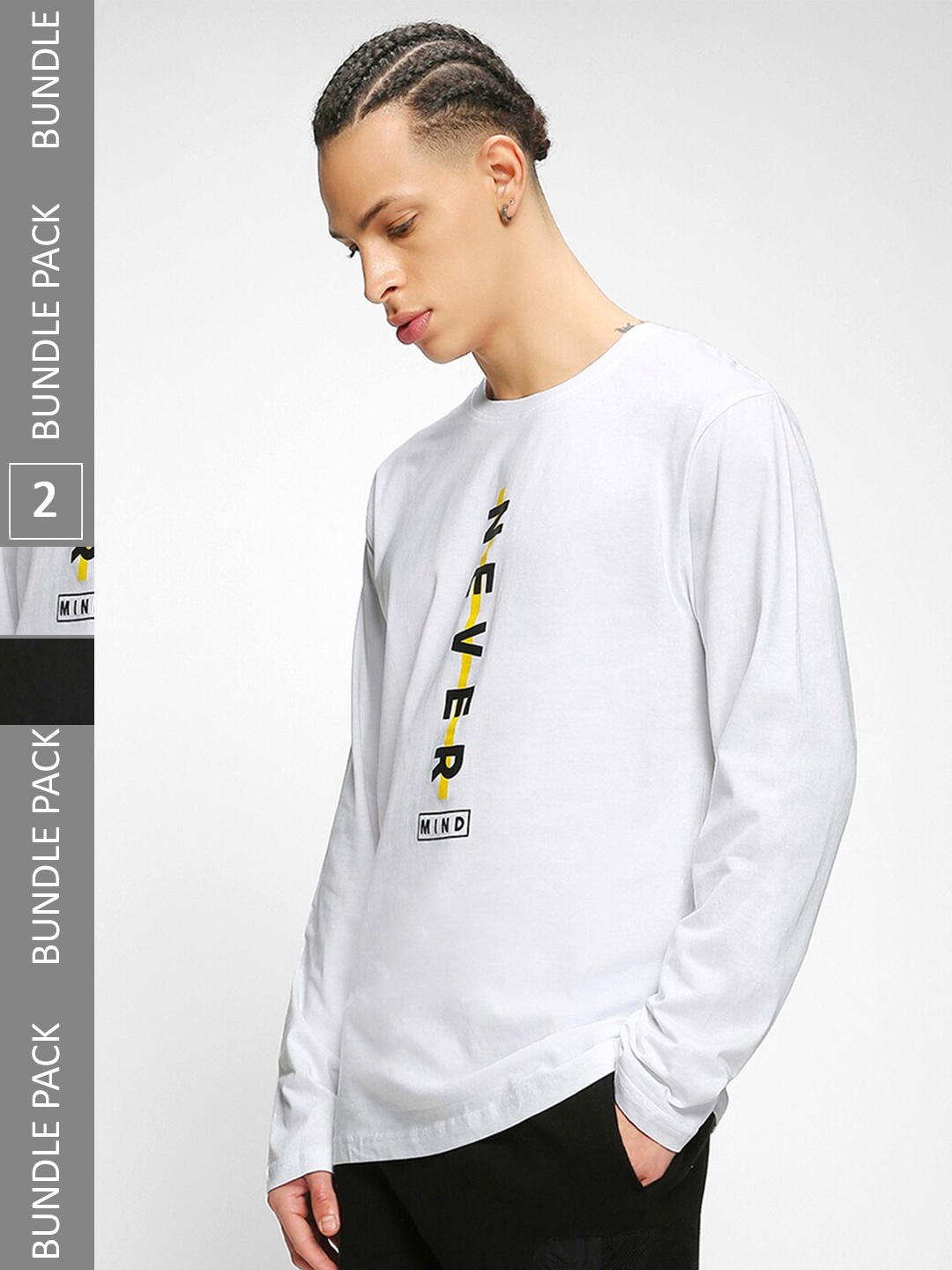 

Bewakoof Men Pack Of 2 Typography Printed Pure Cotton T-shirt, White