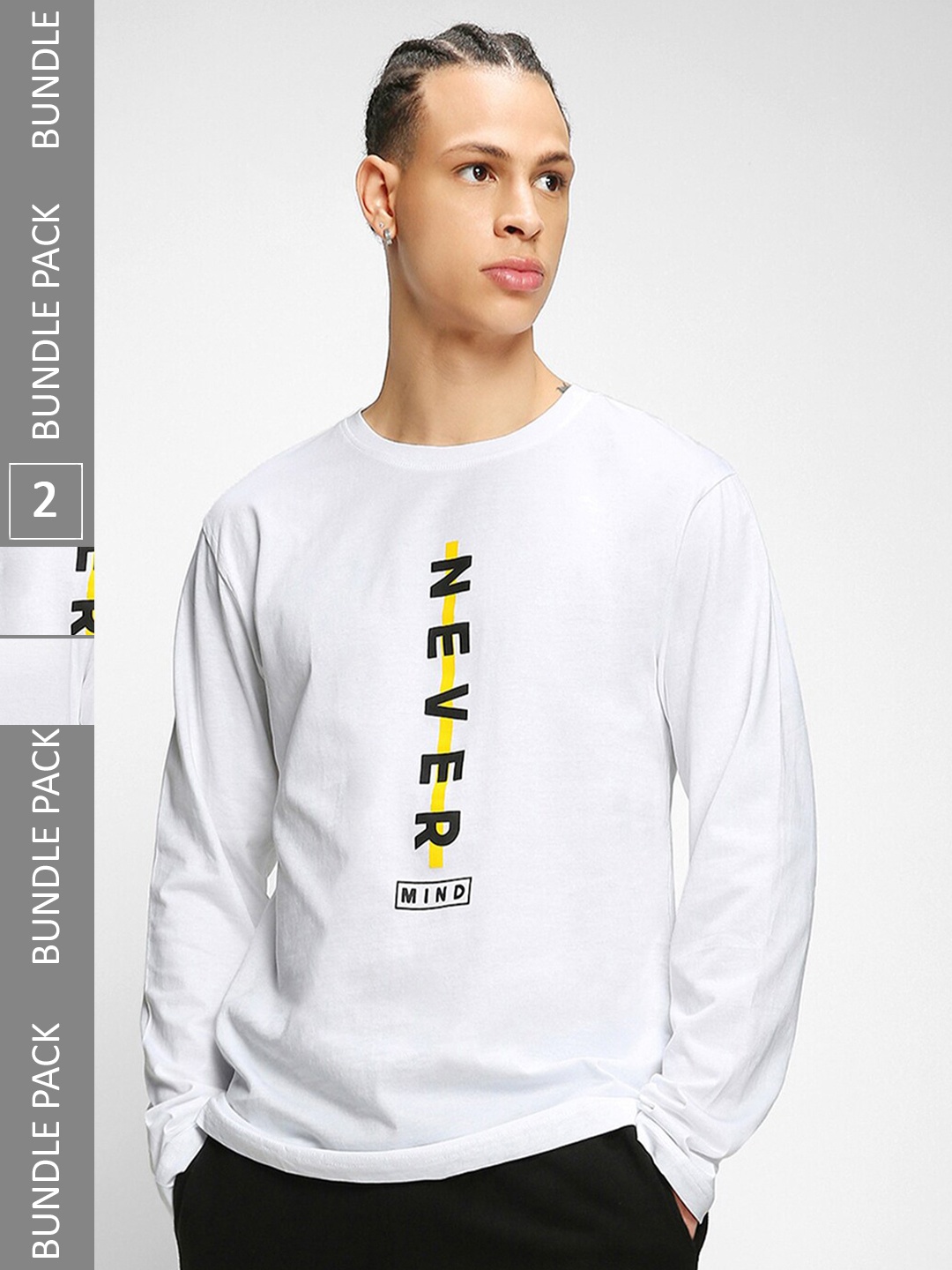 

Bewakoof Pack of 2 Typography Printed Pure Cotton T-shirts, White