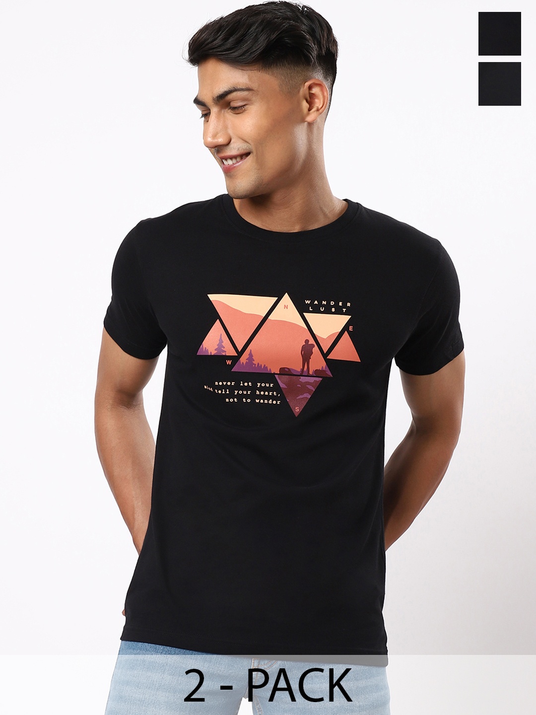 

Bewakoof Pack of 2 Printed T-shirts, Black
