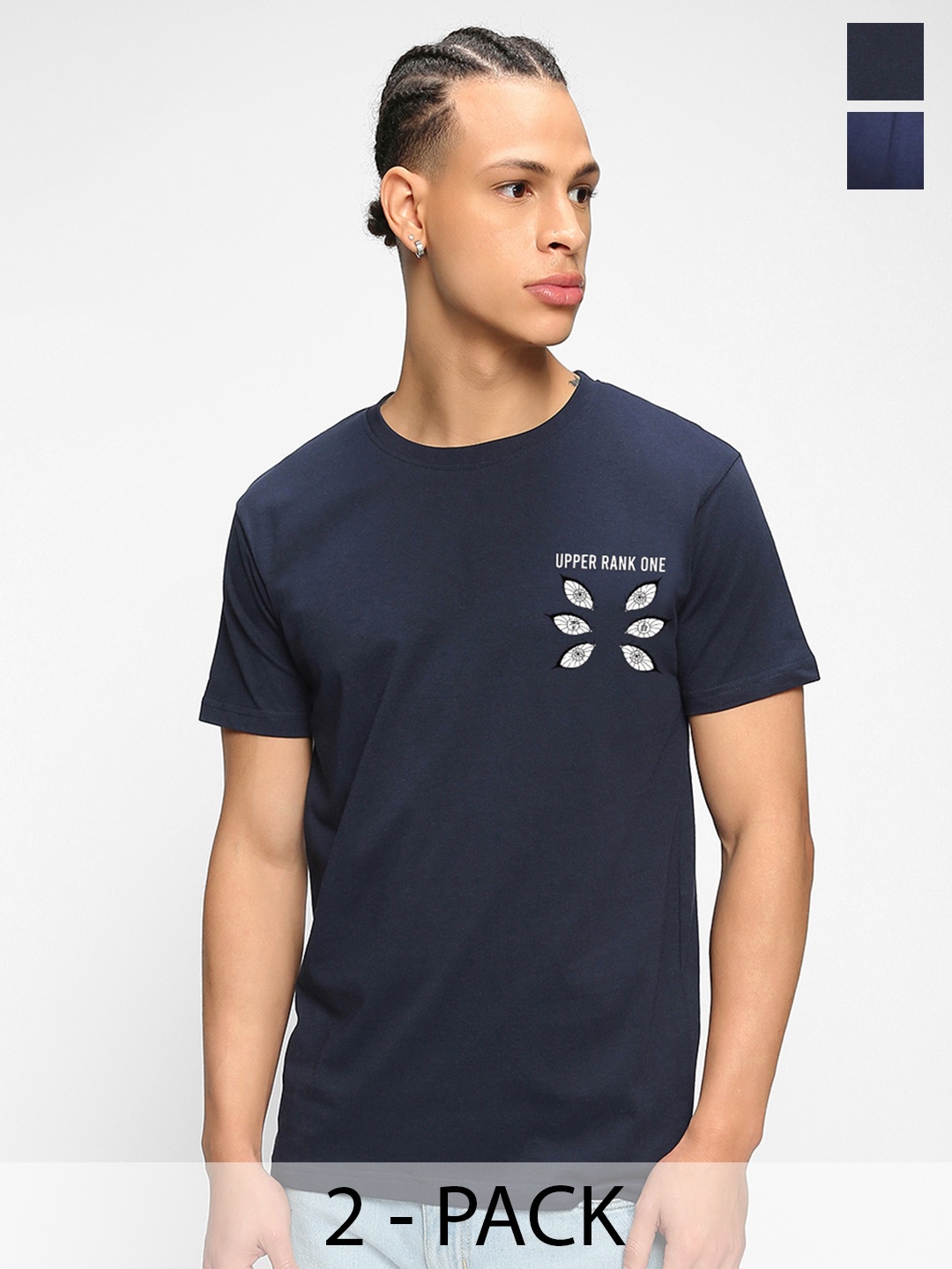 

Bewakoof Blue Pack of 2 Kokushibo Printed Regular Fit Pure Cotton T-shirts