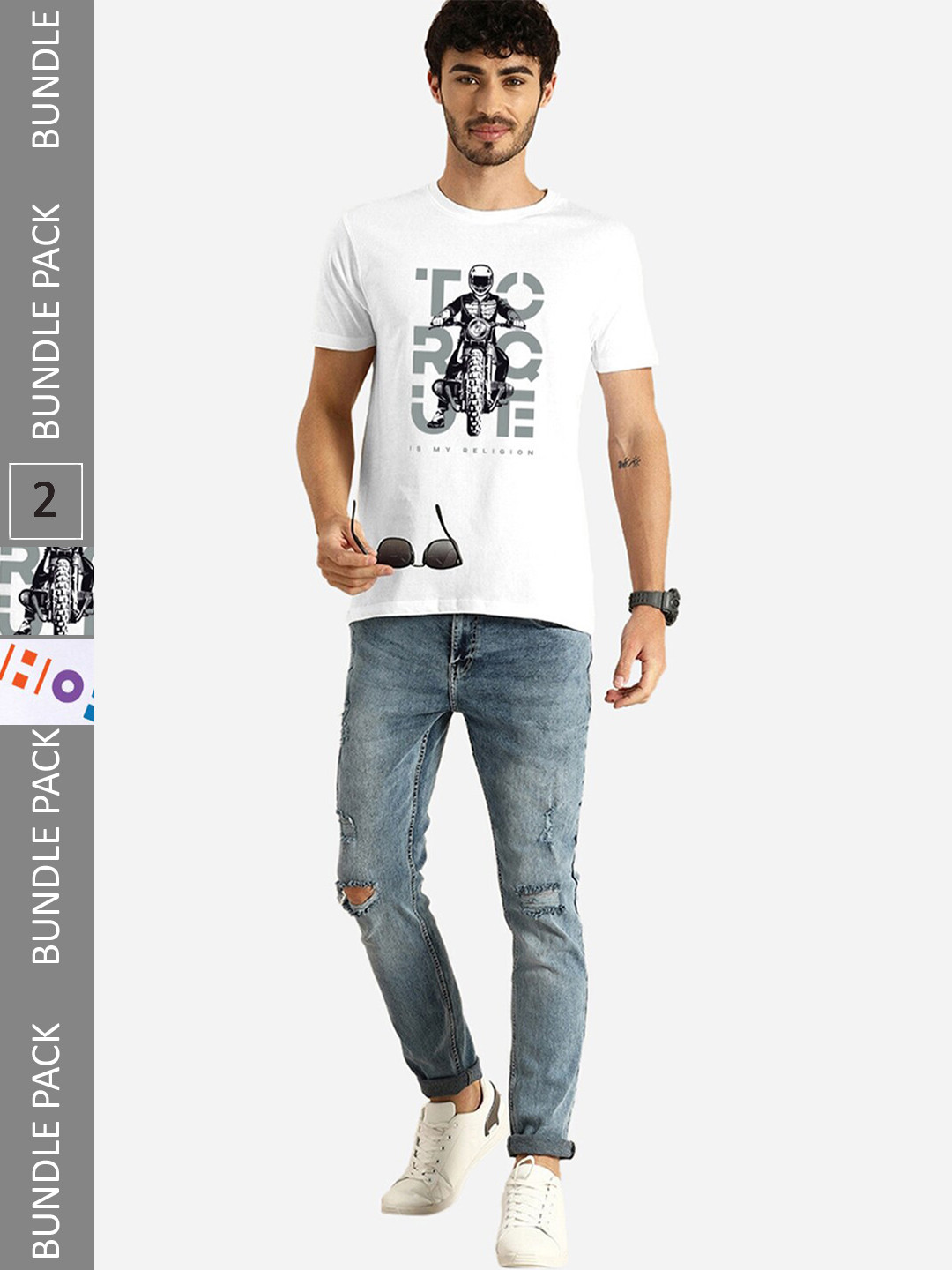 

Bewakoof Men Pack Of 2 Graphic Printed Pure Cotton T-Shirt, White