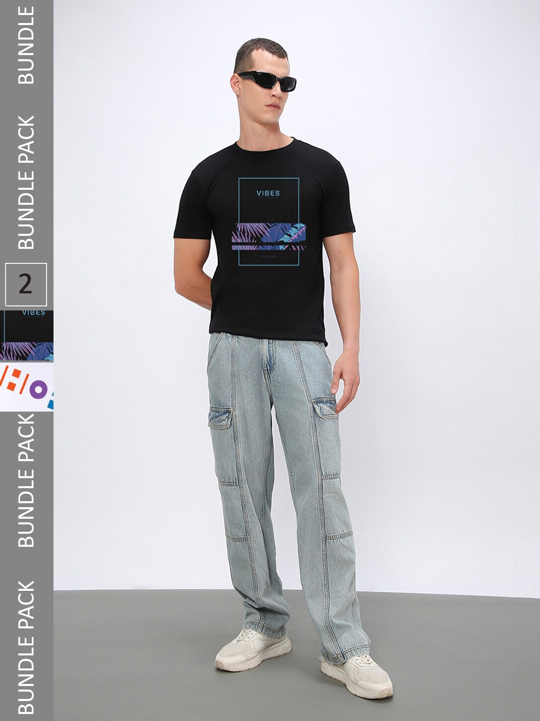 

Bewakoof Pack Of 2 Graphic Printed Pure Cotton T-shirt, Black
