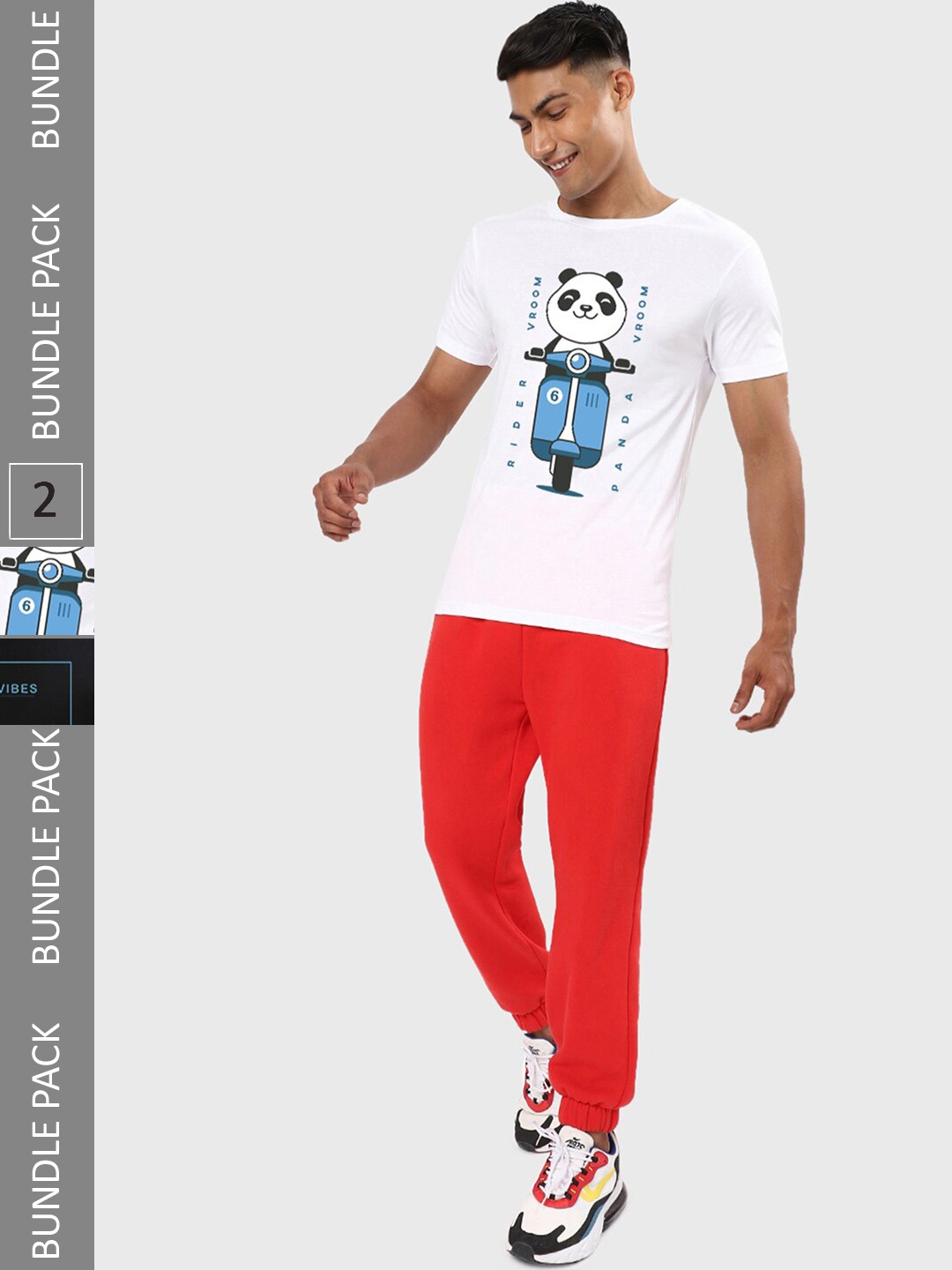 

Bewakoof Men Pack of 2 Graphic Printed Pure Cotton T-shirts, White
