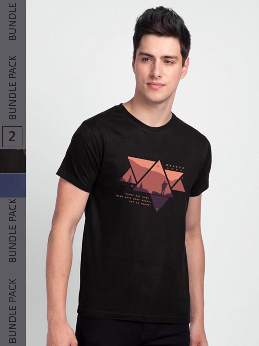 

Bewakoof Men Pack Of 2 Typography Printed Casual Pure Cotton T-shirts, Black