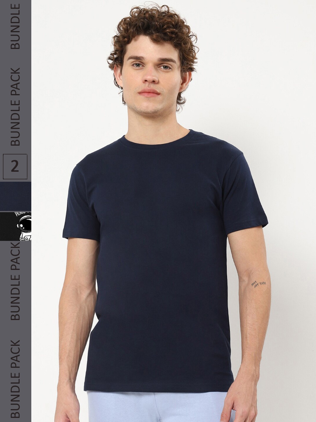 

Bewakoof Men Pack Of 2 Pure Cotton T-shirts, Navy blue