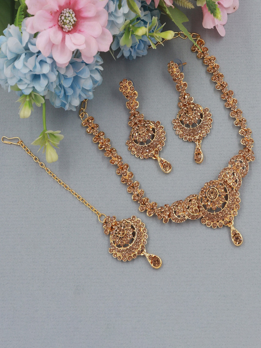 

Rhymee Gold-Plated Stone-Studded & Beaded Jewellery Set