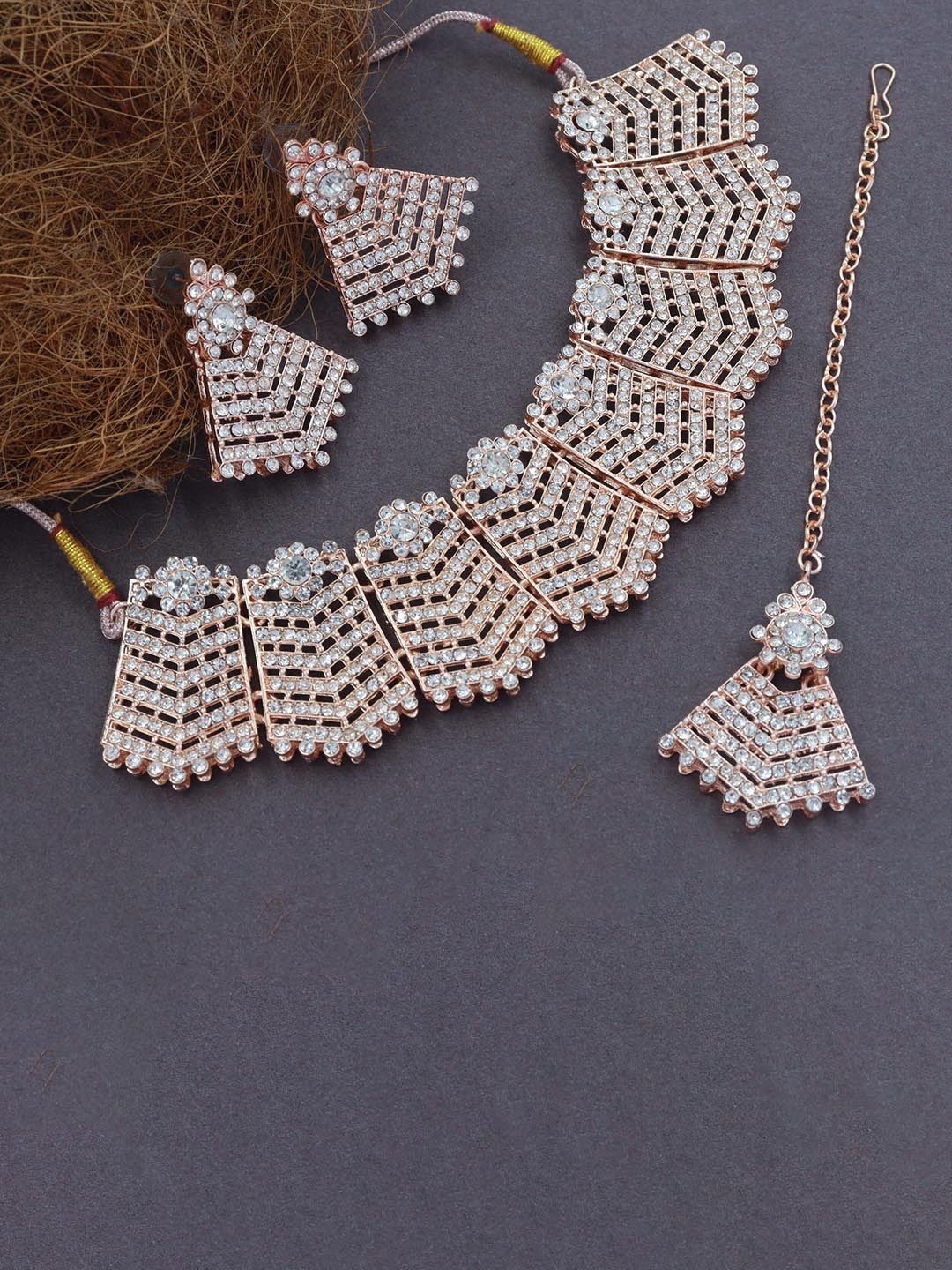 

Rhymee Rose Gold-Plated Stones-Studded Jewellery Set