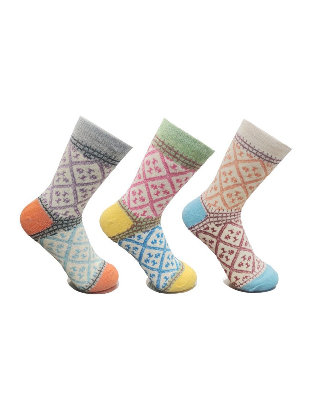 

Alexvyan Women Pack Of 3 Diamond Patterned Calf-Length Winter Socks, Blue