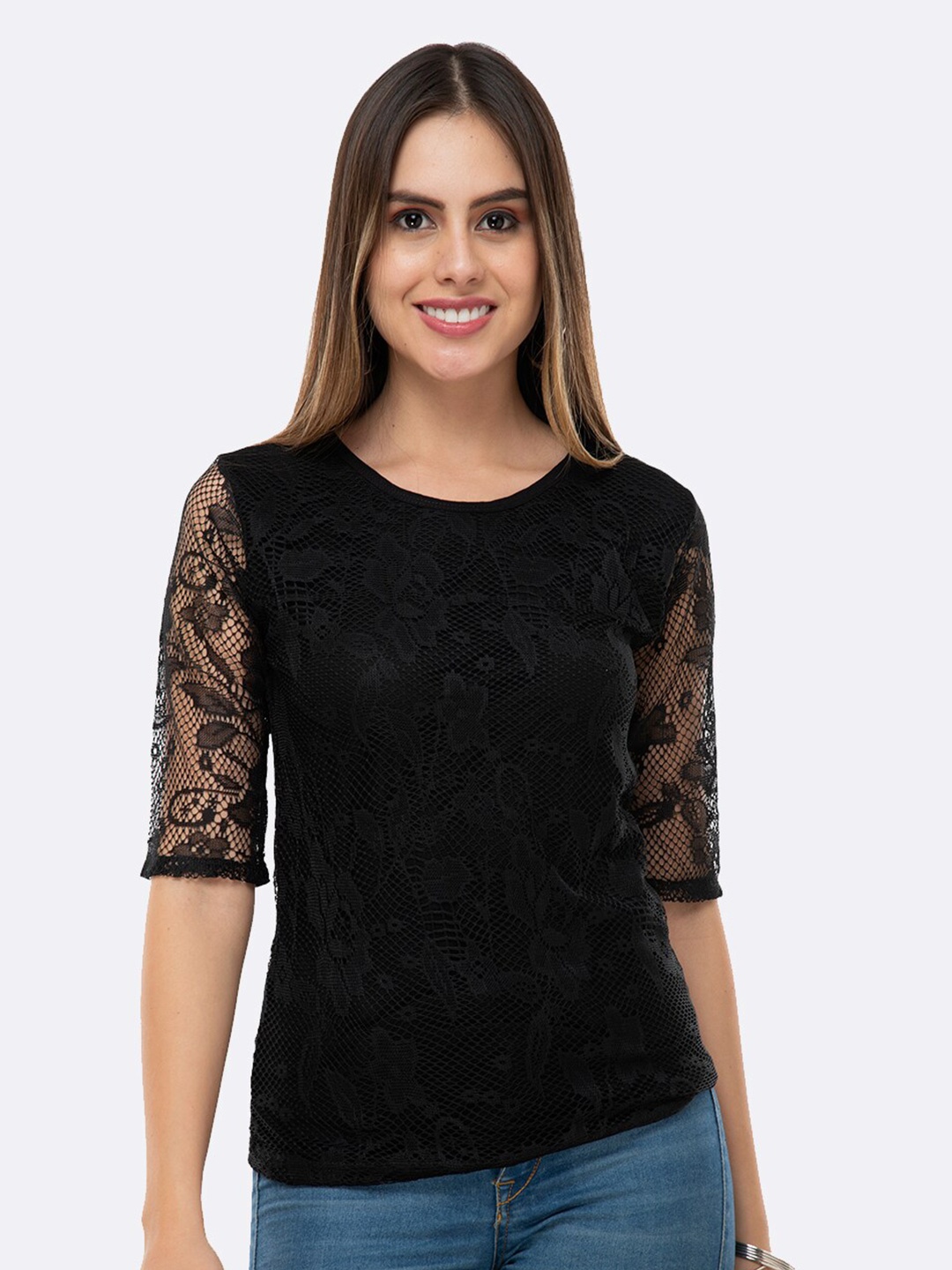 

Viral trend Self Design Top, Black