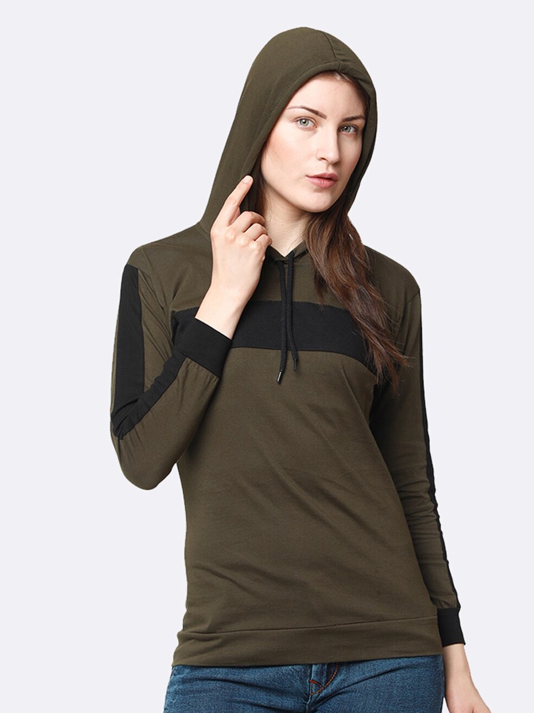 

Viral trend Colourblocked Hooded Sweatshirt, Olive