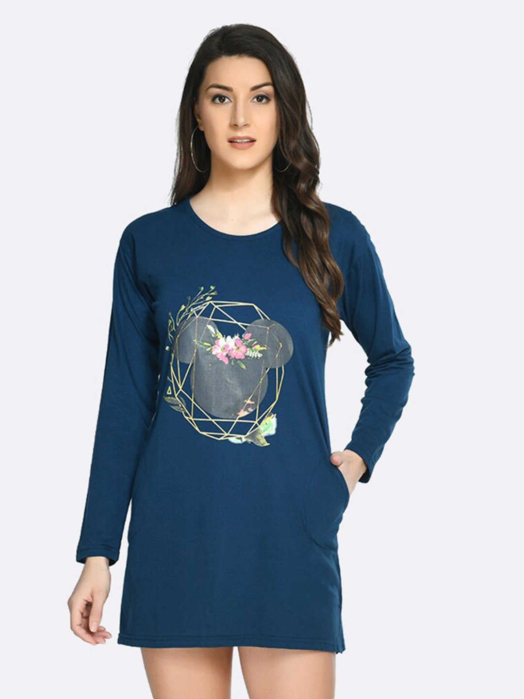 

Viral trend Cartoon Character Printed Cotton T-Shirt Nightdress, Blue