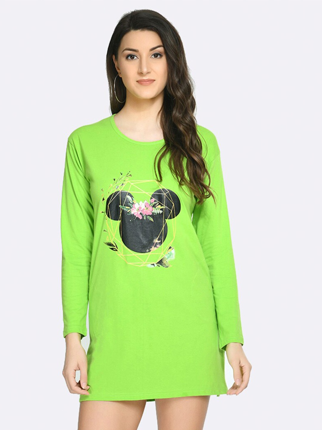 

Viral trend Cartoon Character Printed Cotton T-Shirt Nightdress, Fluorescent green