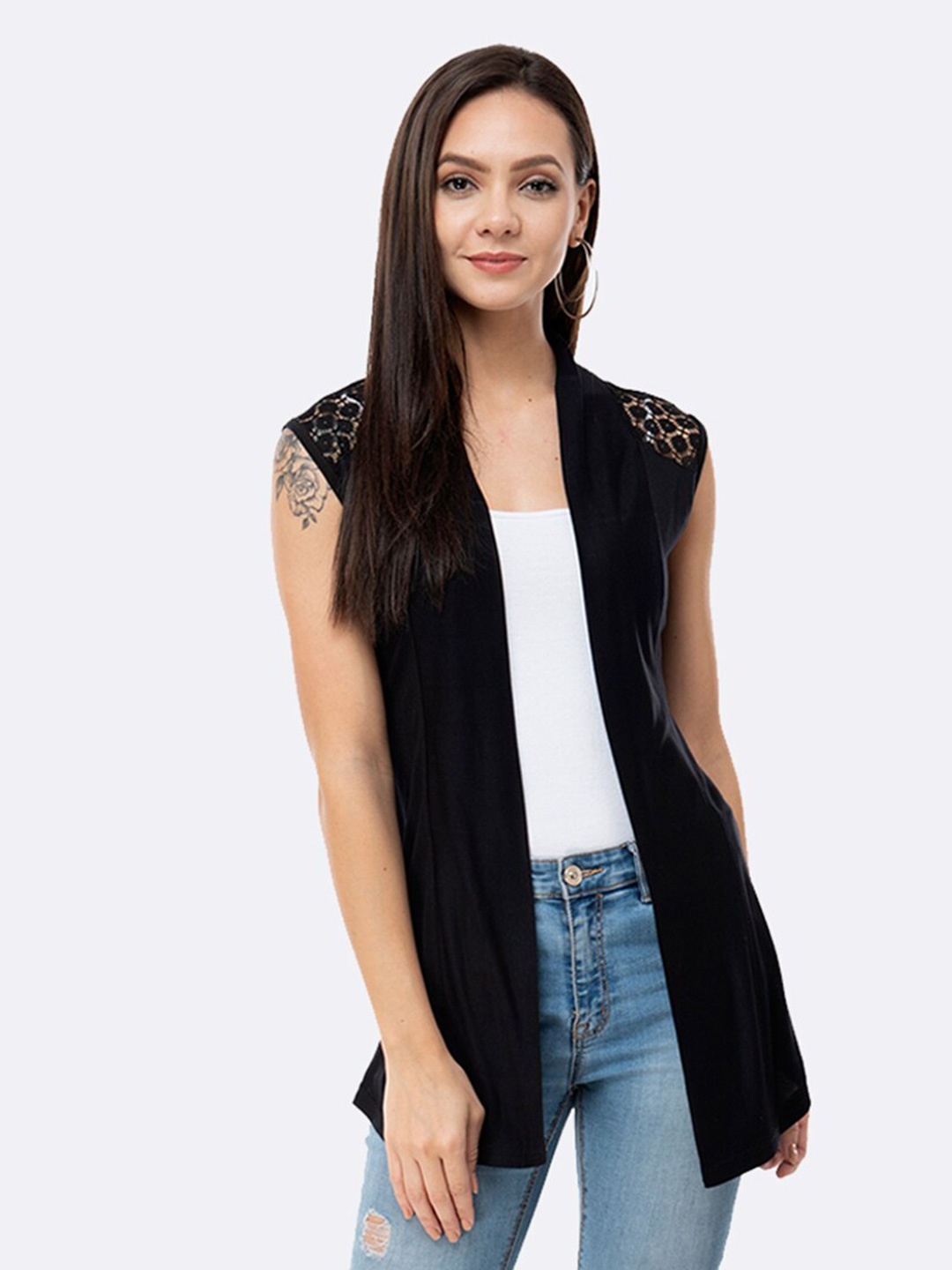 

Viral trend Sleeveless Longline Shrug, Black