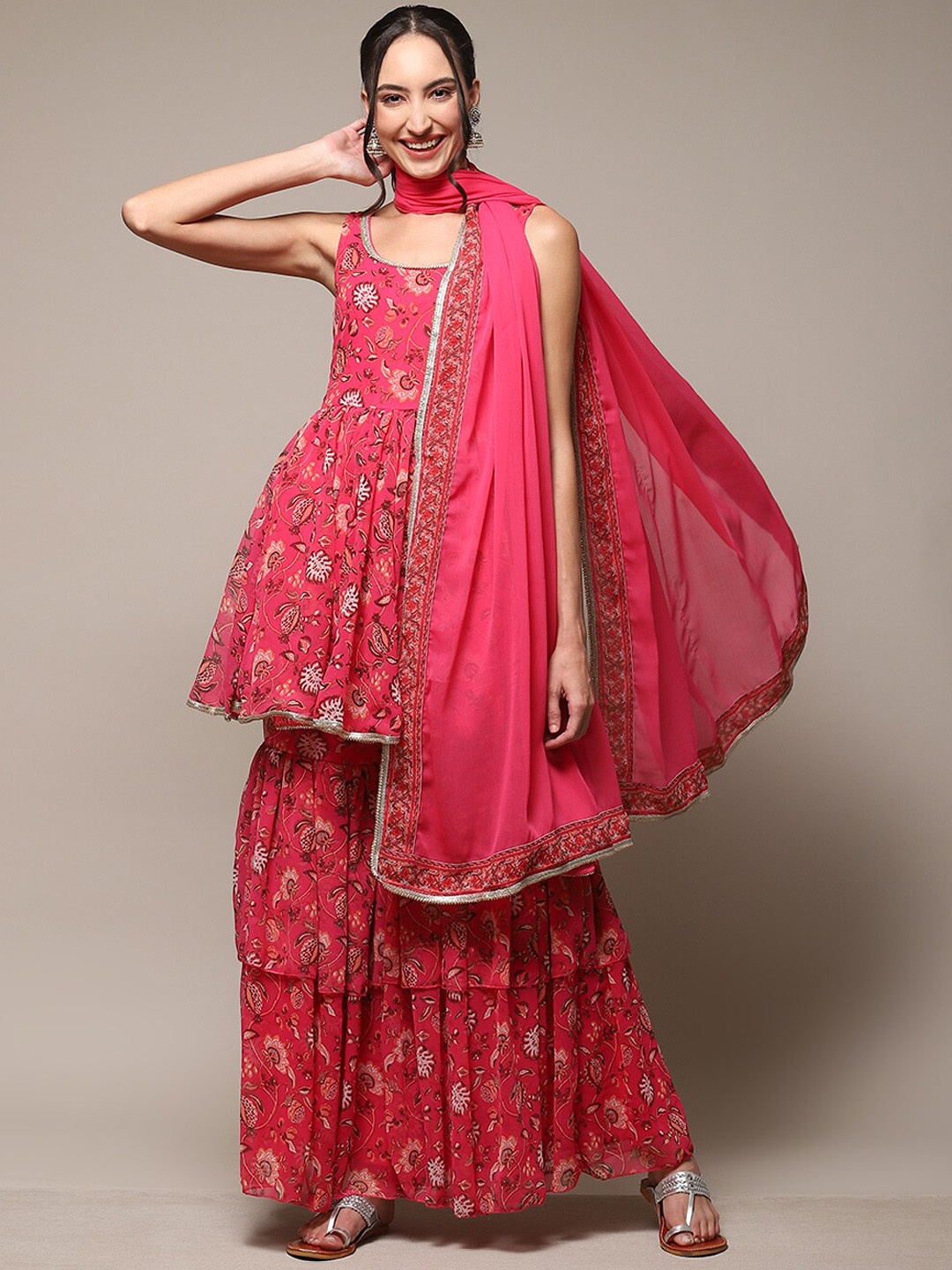 

Biba Floral Printed Kurta & Sharara With Dupatta, Fuchsia