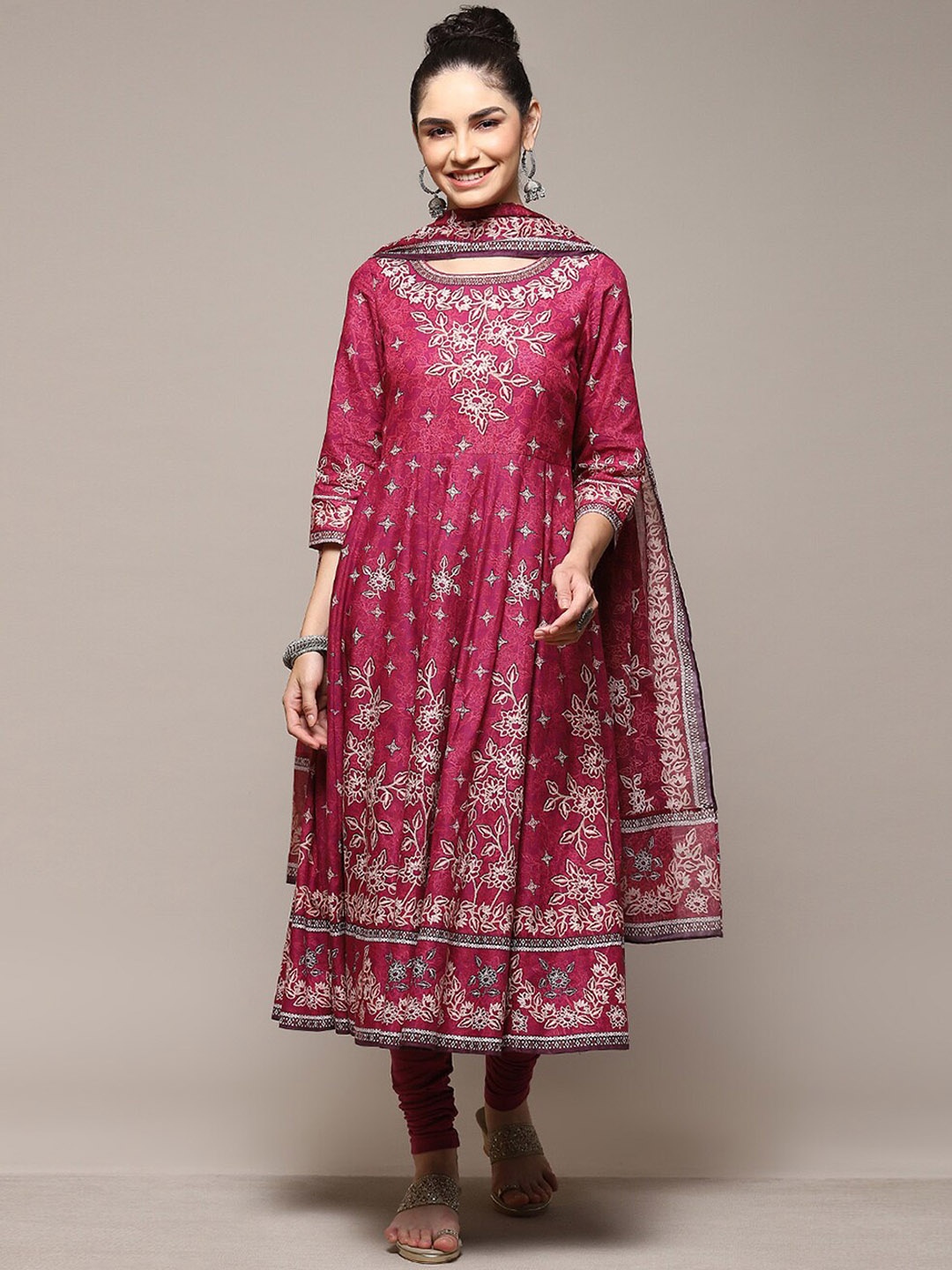 

Biba Ethnic Motifs Printed Kurta with Leggings & Dupatta, Pink