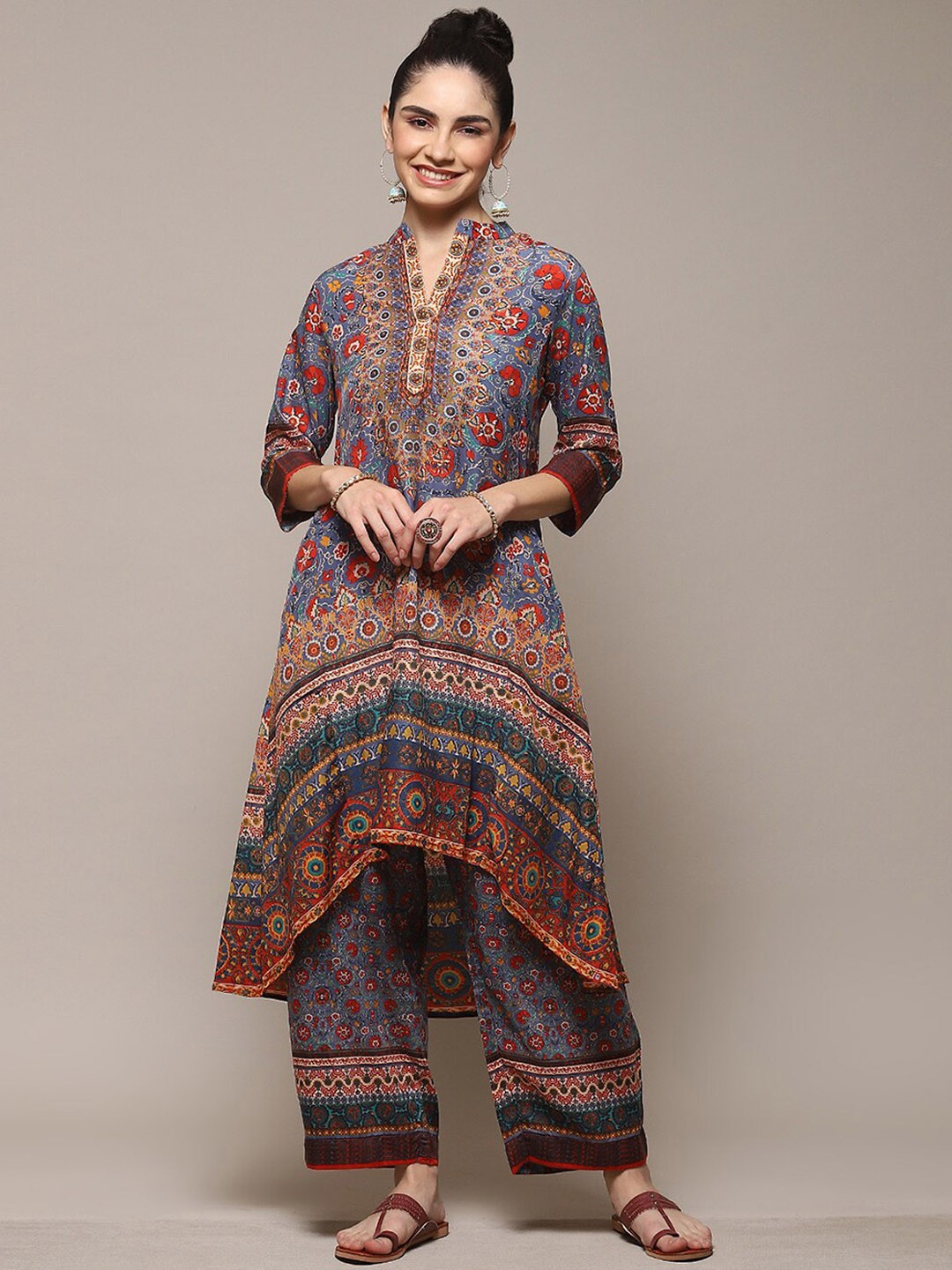 

Biba Ethnic Motifs Printed Kurta with Palazzos, Blue