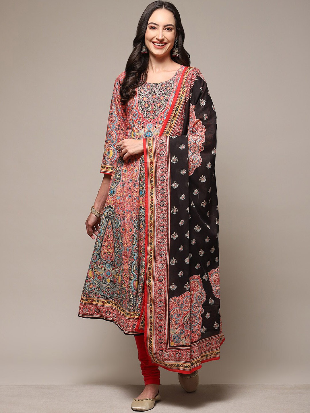 

Biba Ethnic Motifs Printed Kurta with Leggings & Dupatta, Red