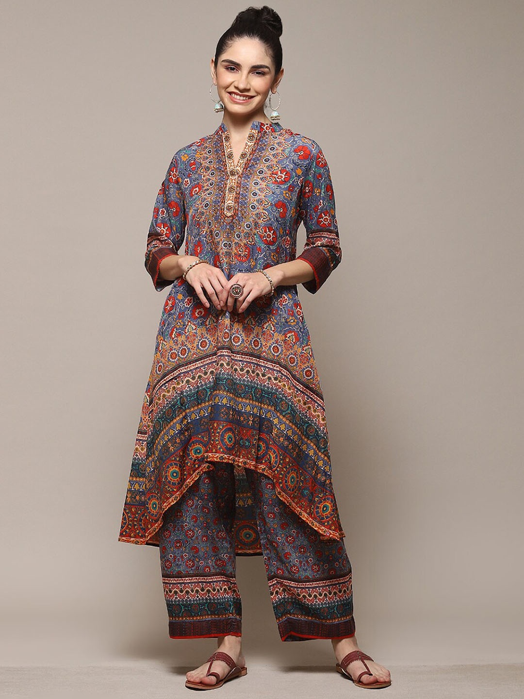 

Biba Ethnic Motifs Printed Kurta with Palazzos, Blue
