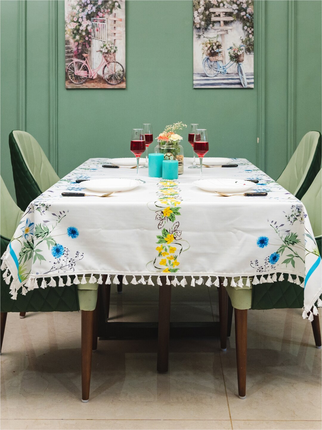 

URBAN SPACE Sicilia Brown & Blue Printed 4-Seater Table Cover, White