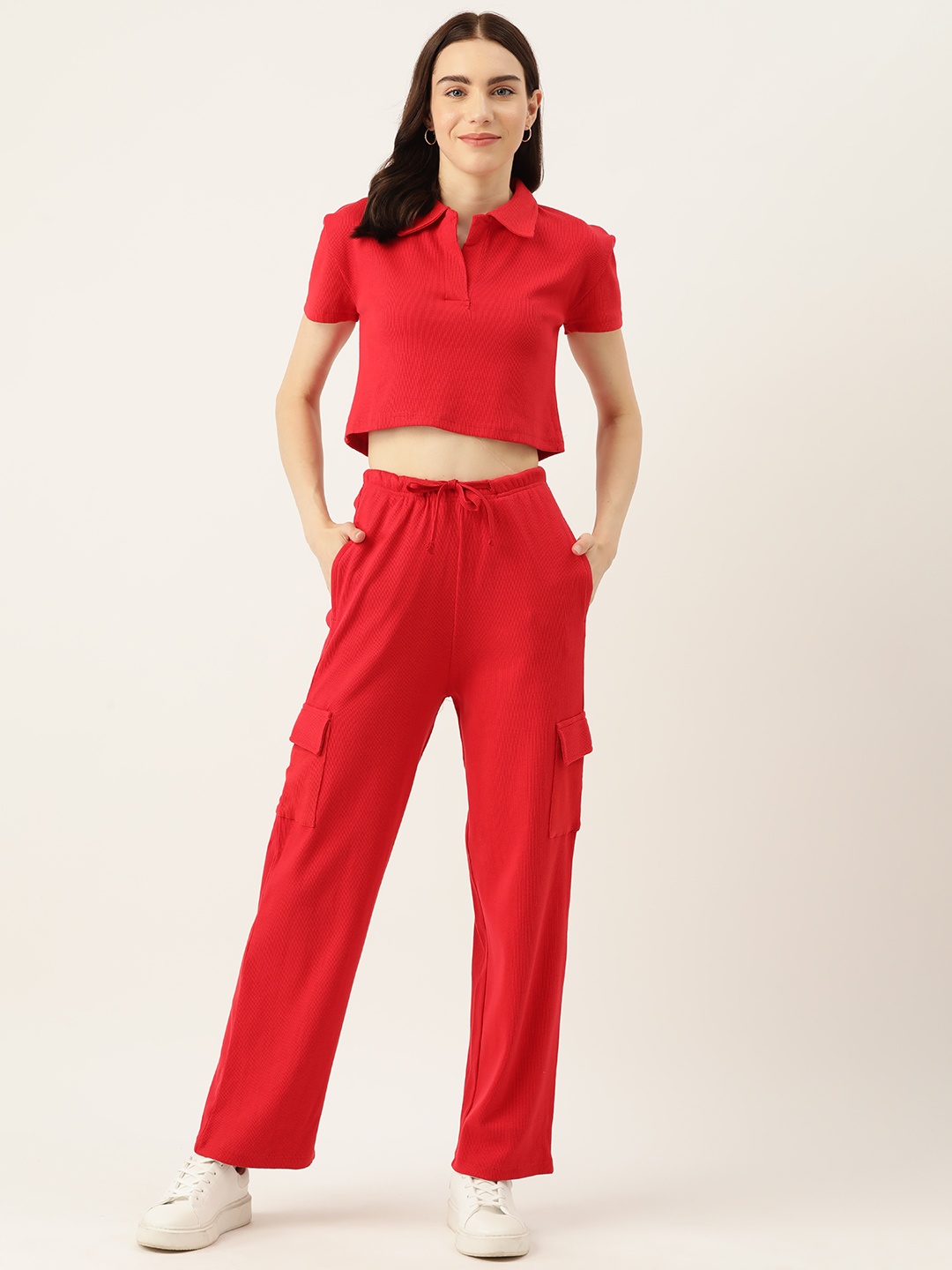 

Malachi Ribbed Crop Top & Cargo Co-Ord Set, Red