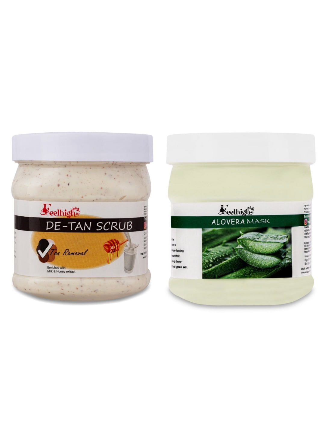 

FEELHIGH Set Of 2 Face & Body De-Tan Scrub & Aloe Vera Mask-500ml Each, White