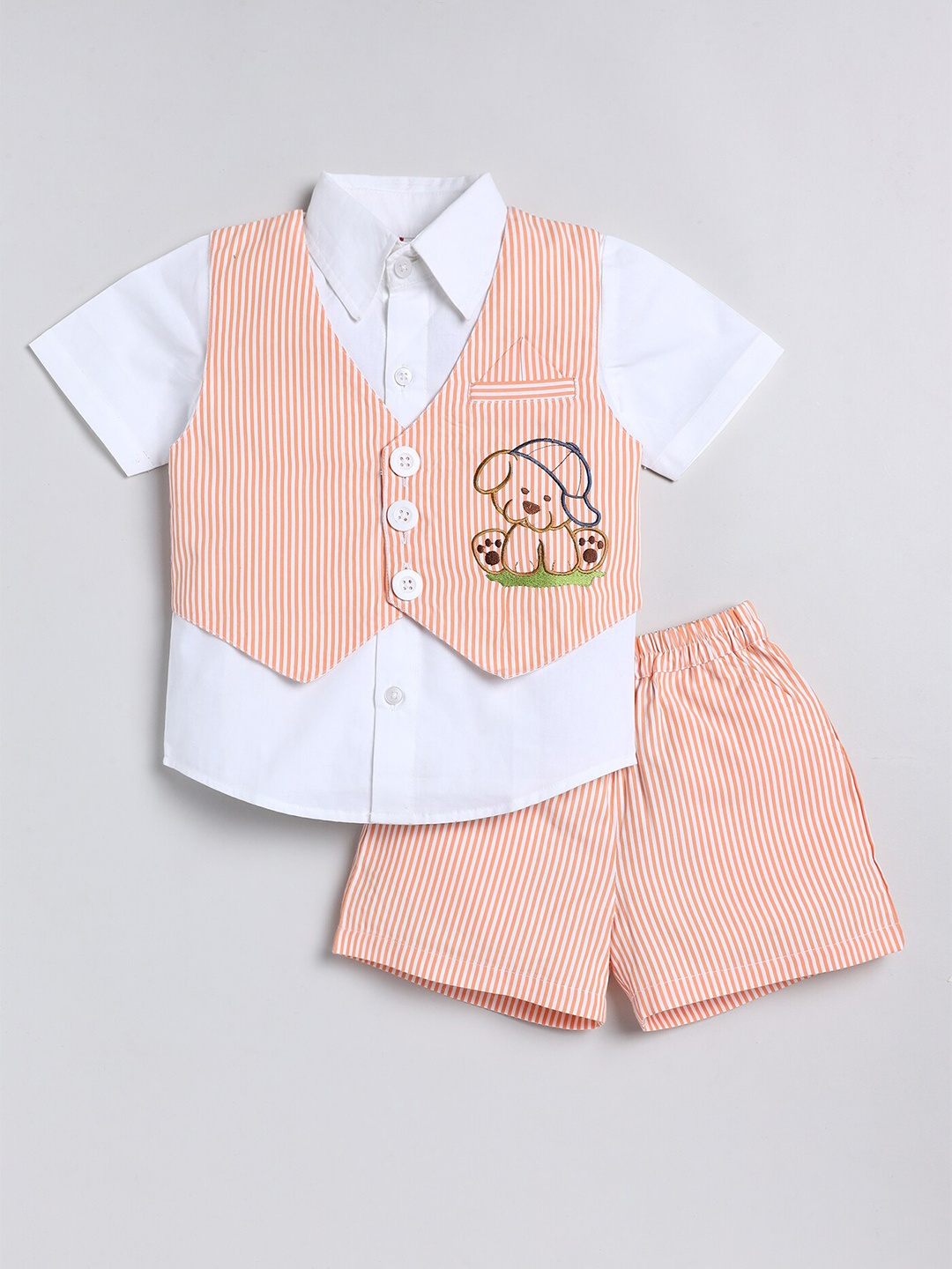 

M'andy Boys Pure Cotton Shirt with Shorts & Waistcoat, Orange