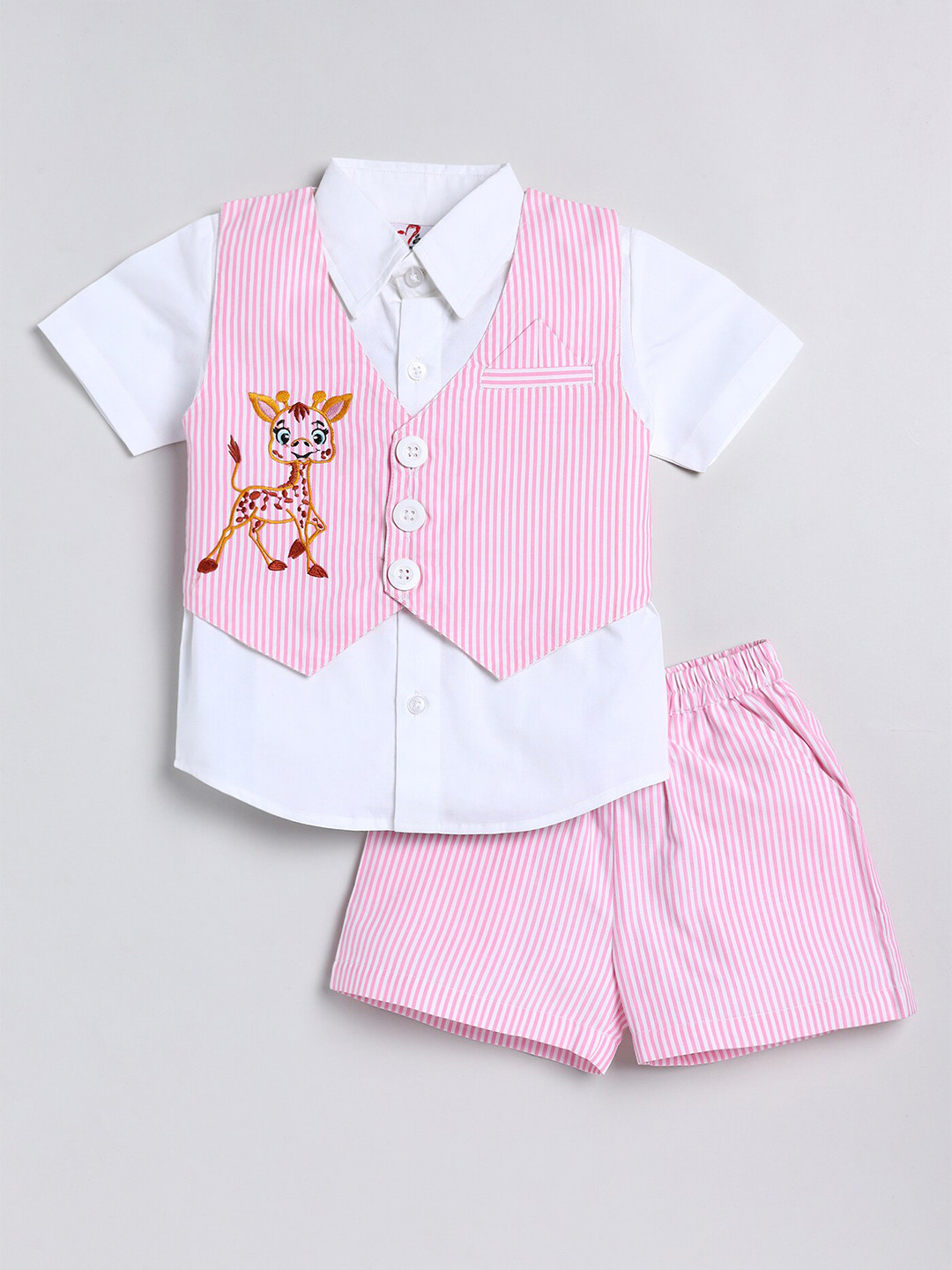 

M'andy Boys Pure Cotton Shirt with Shorts & Waistcoat, Pink