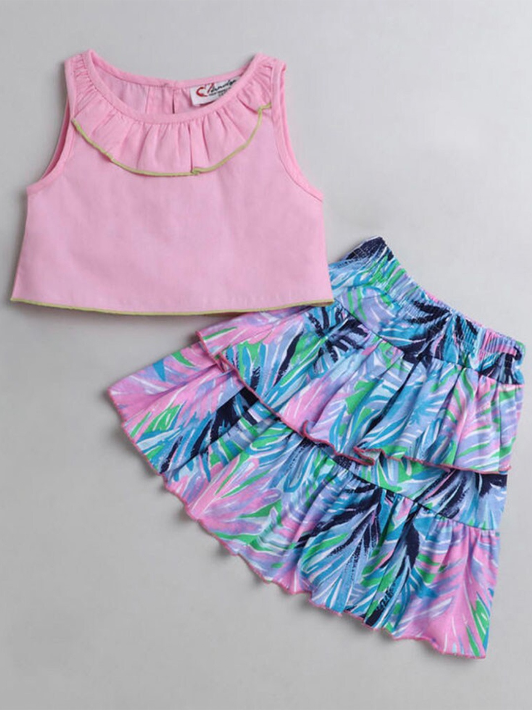 

M'andy Girls Printed Pure Cotton Top With Skirt, Pink