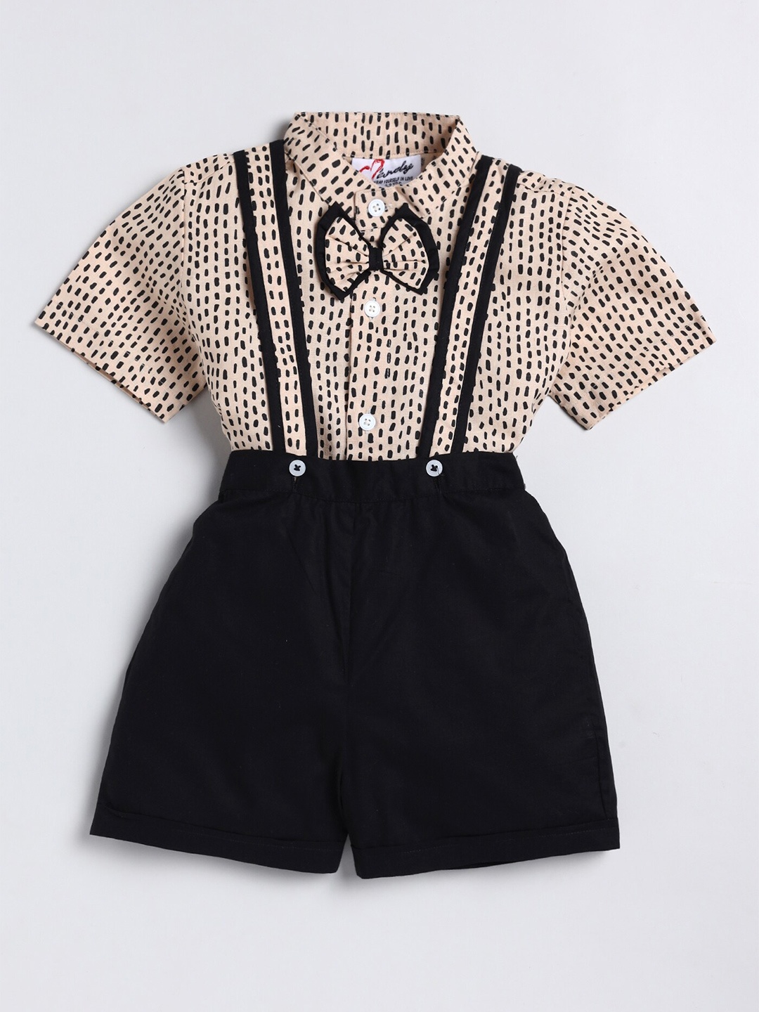 

M'andy Boys Printed Pure Cotton Shirt with Shorts, Black