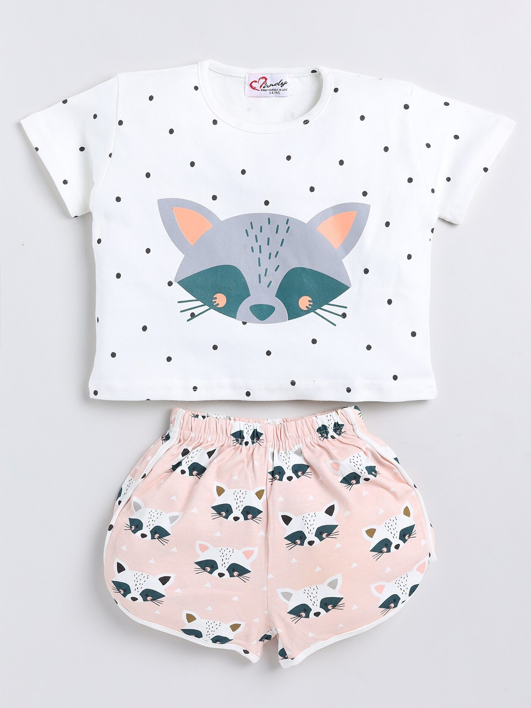 

M'andy Girls Graphic Printed Pure Cotton Top with Shorts, White