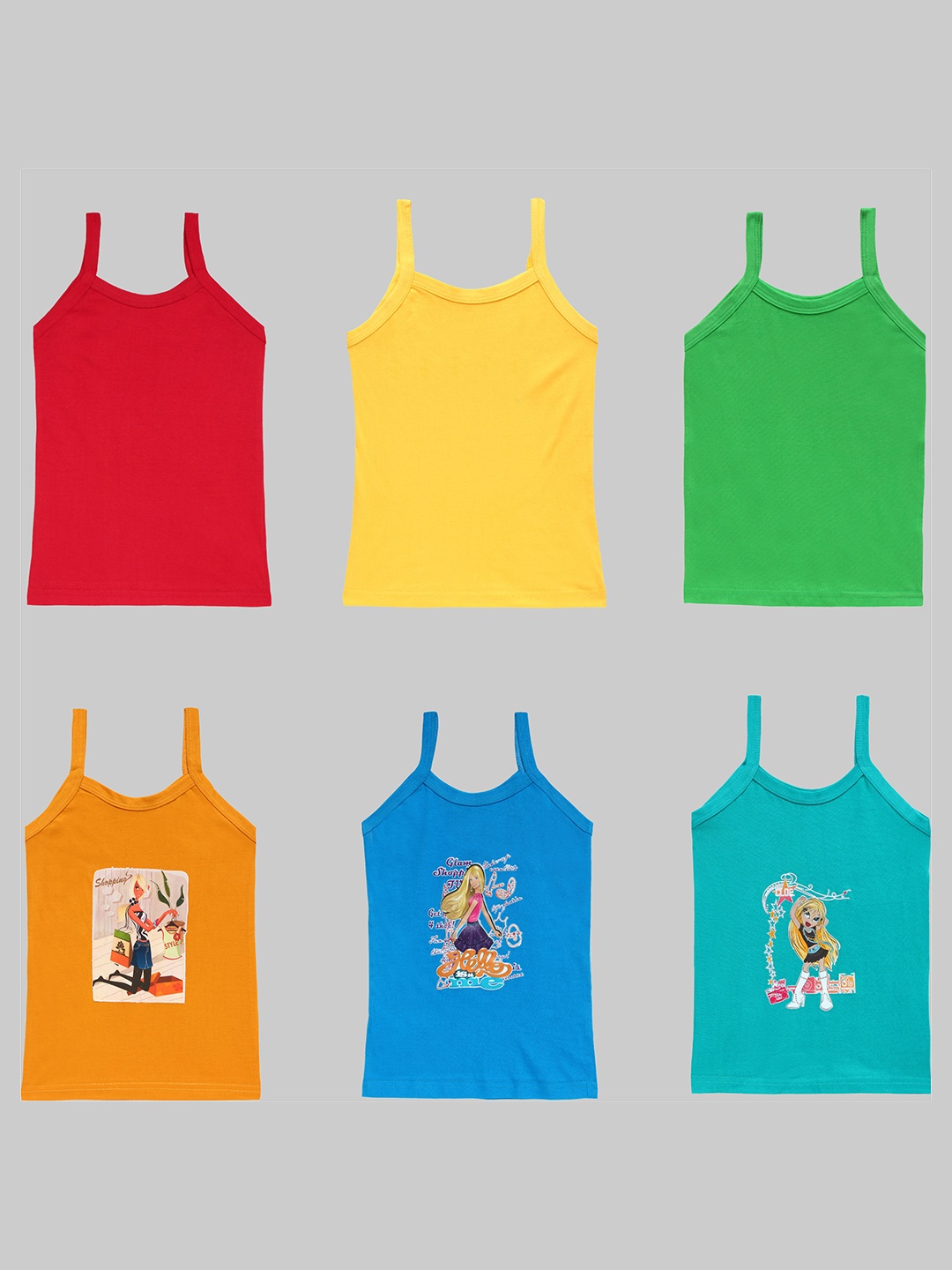 CAREPLUS Girls Pack Of 6 Assorted Printed Pure Cotton Camisoles