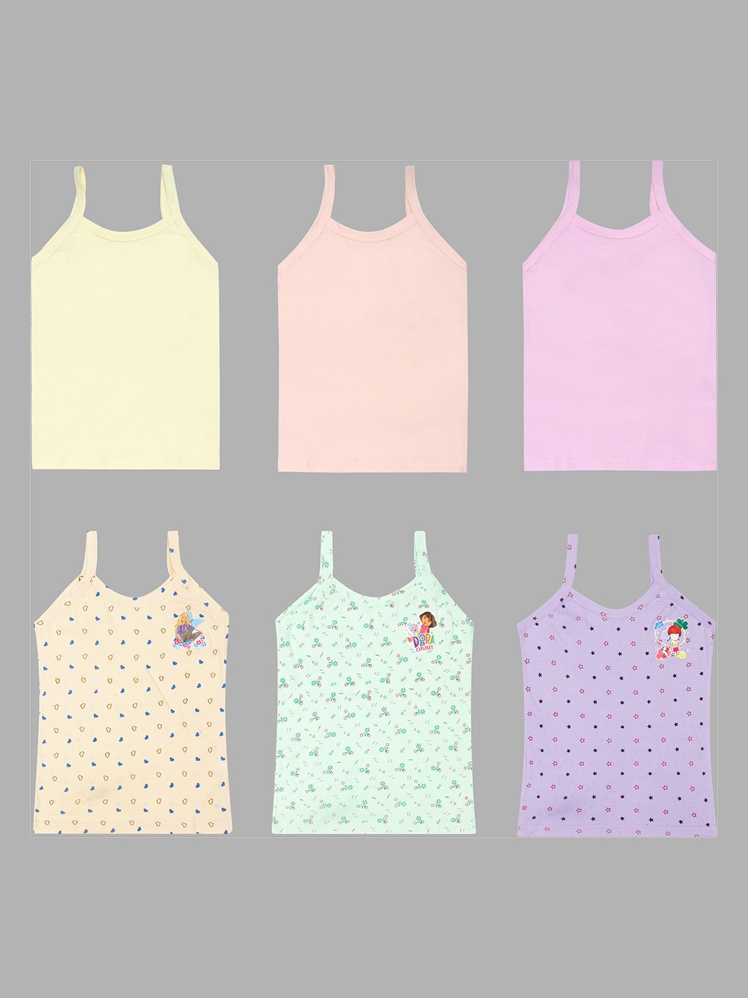 

CAREPLUS Girls Pack Of 6 Printed Non Padded Pure Cotton Camisoles, Blue