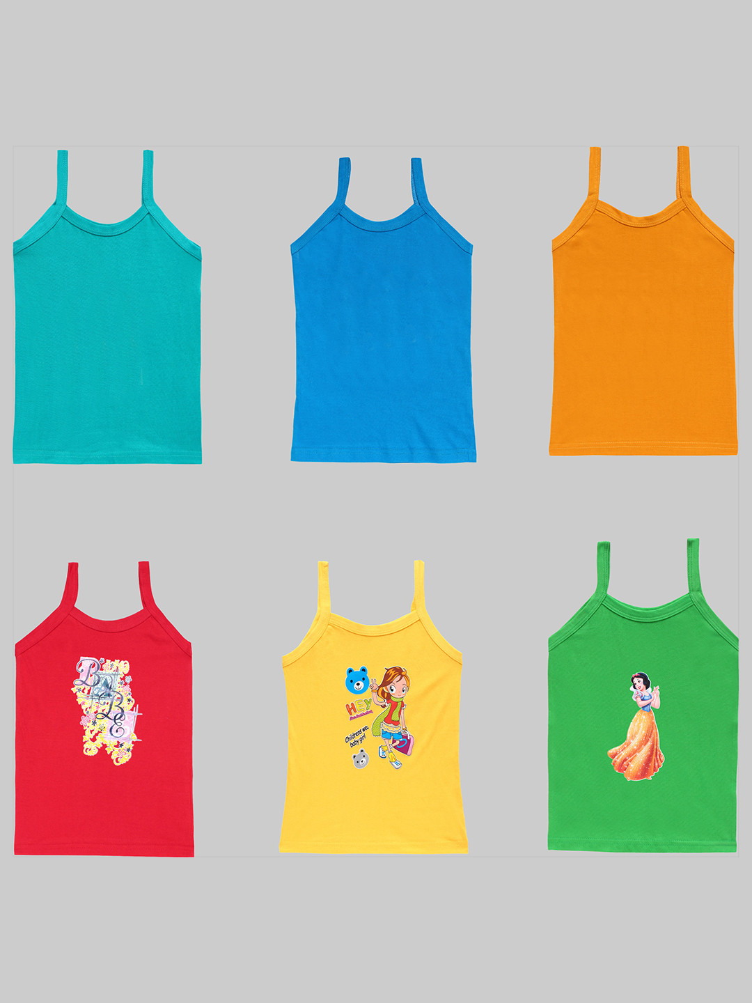 

CAREPLUS Girls Pack Of 6 Printed Cotton Camisoles, Blue