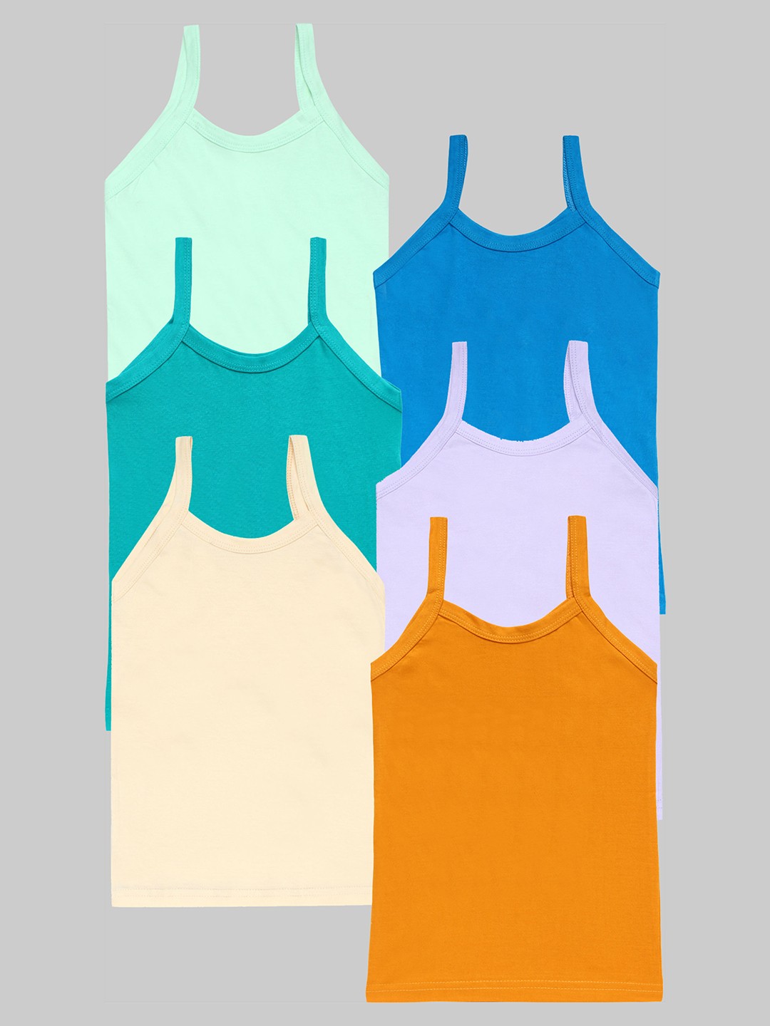 

CAREPLUS Girls Pack Of 6 Assorted Pure Cotton Camisoles