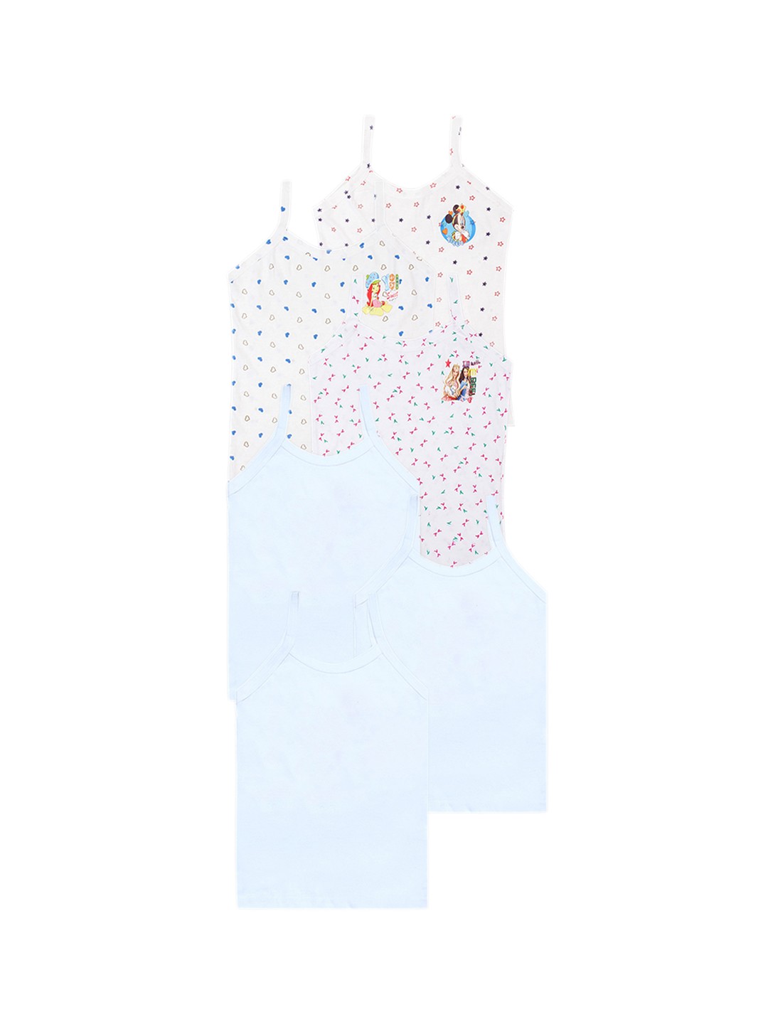 

CAREPLUS Girls Pack Of 6 Assorted Cartoon Characters Printed Pure Cotton Camisoles