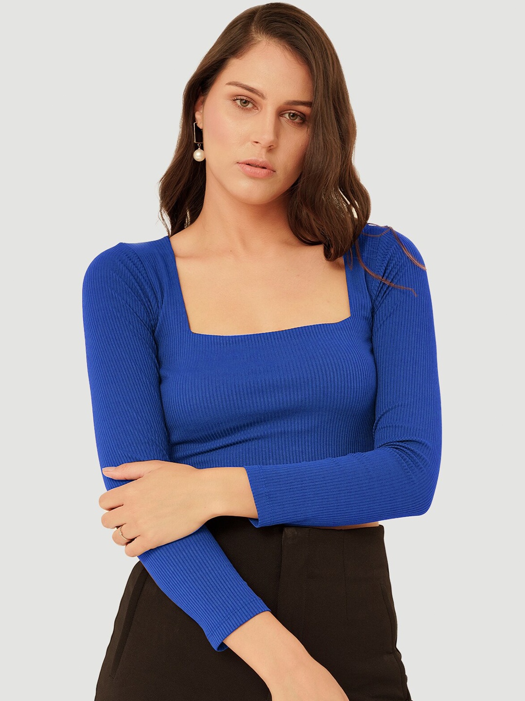 

MYWISHBAG Square Neck Crop Top, Blue