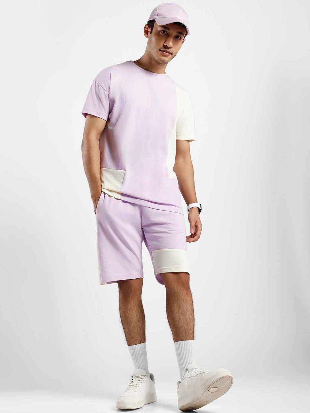 

NOBERO Colourblocked T-shirt & Shorts Co-ord Set, Lavender