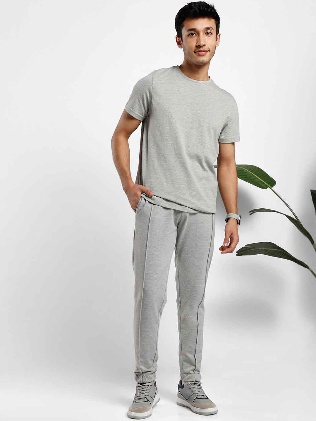 

NOBERO T-Shirt With Joggers Co-Ords Set, Grey melange