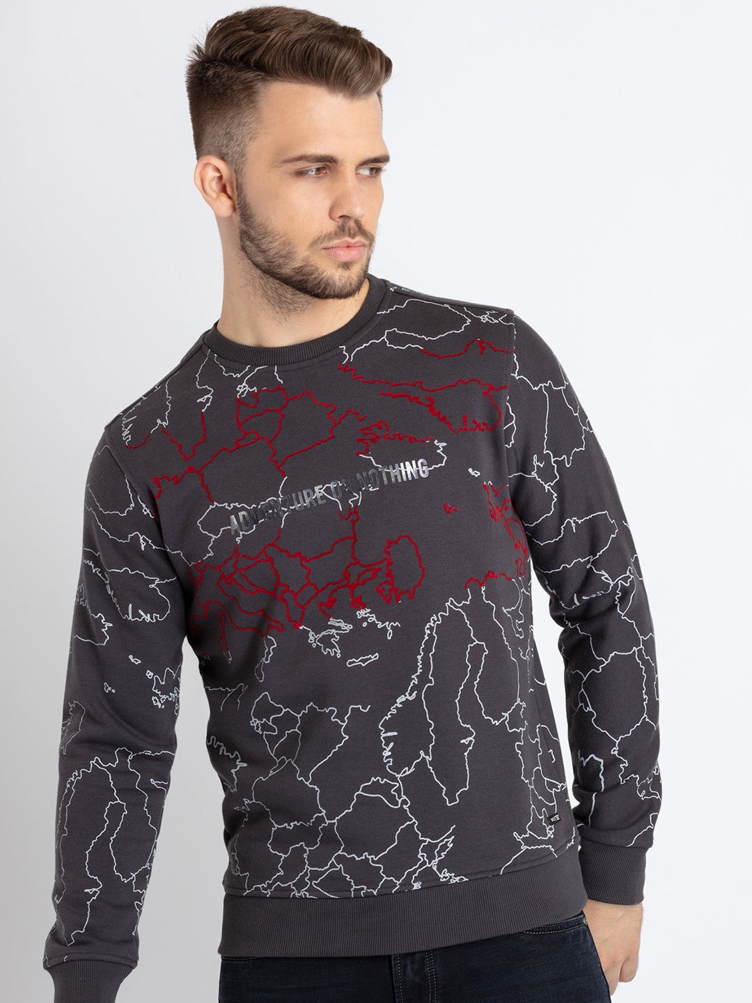 

Status Quo Abstract Printed Cotton Sweatshirt, Grey