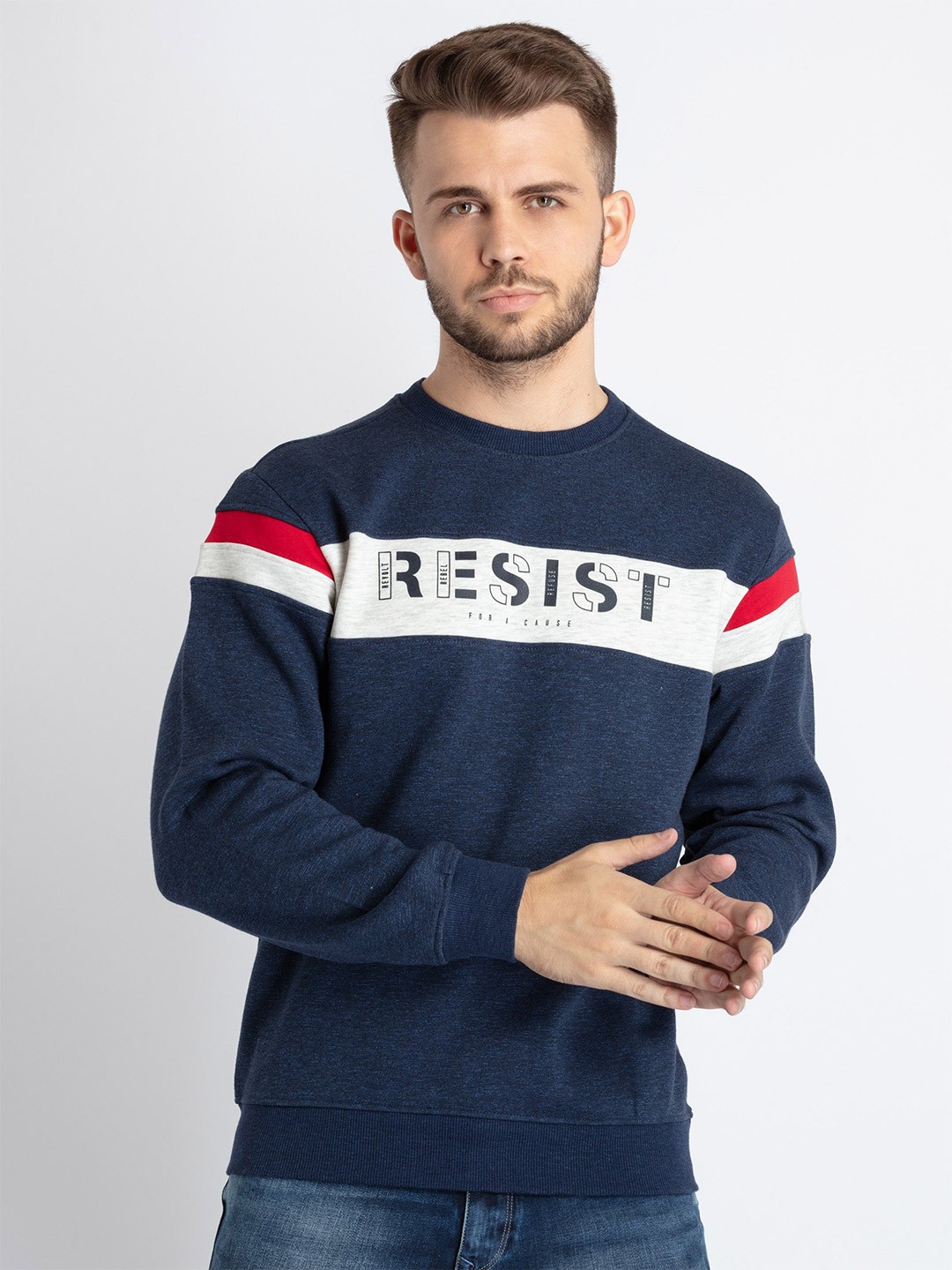 

Status Quo Typography Printed Cotton Pullover, Blue