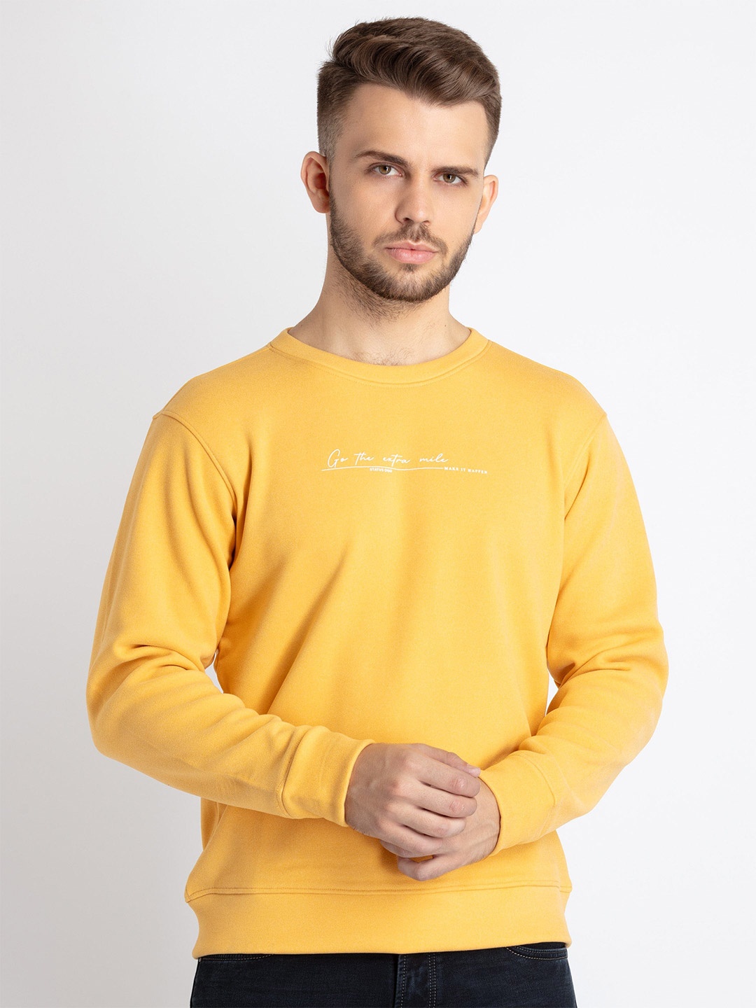 

Status Quo Typography Printed Sweatshirt, Mustard